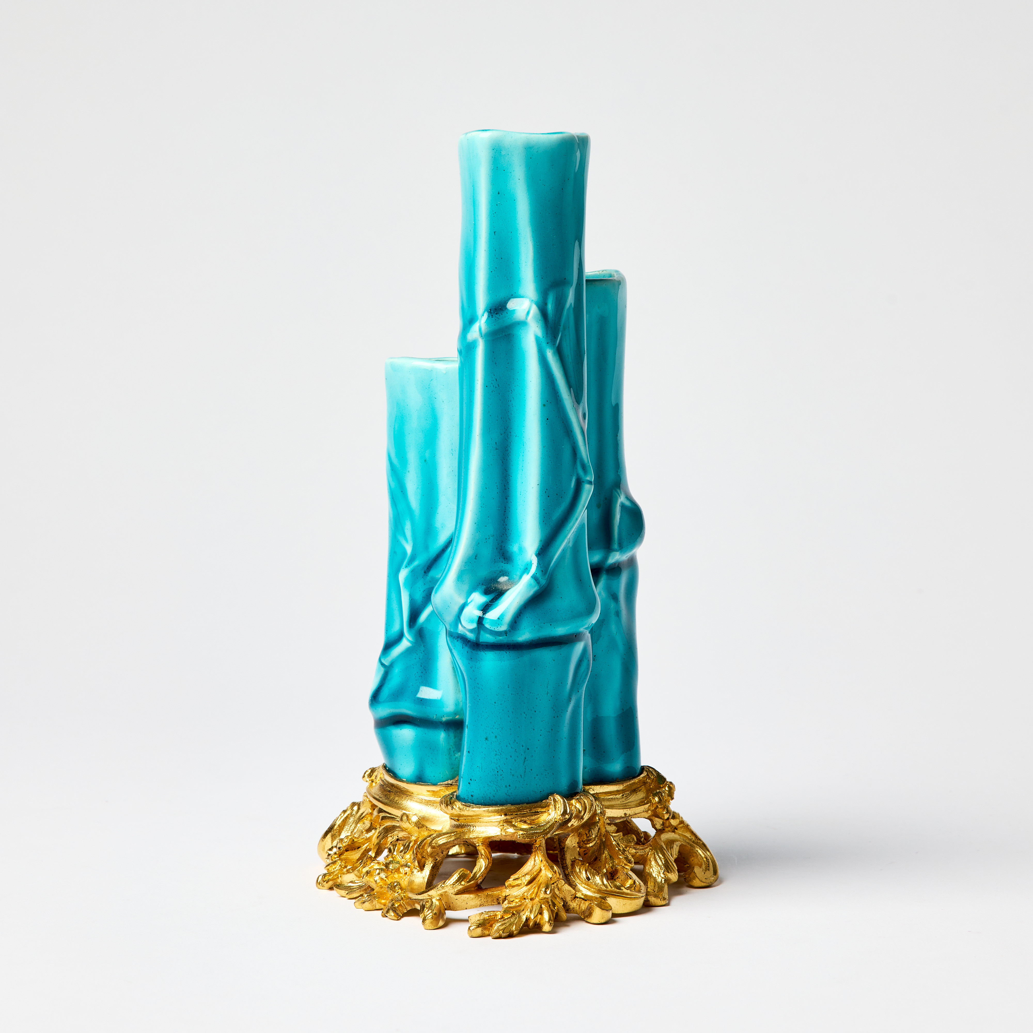 A Chinese Triple-Necked Bamboo-Shaped Brush Vase.