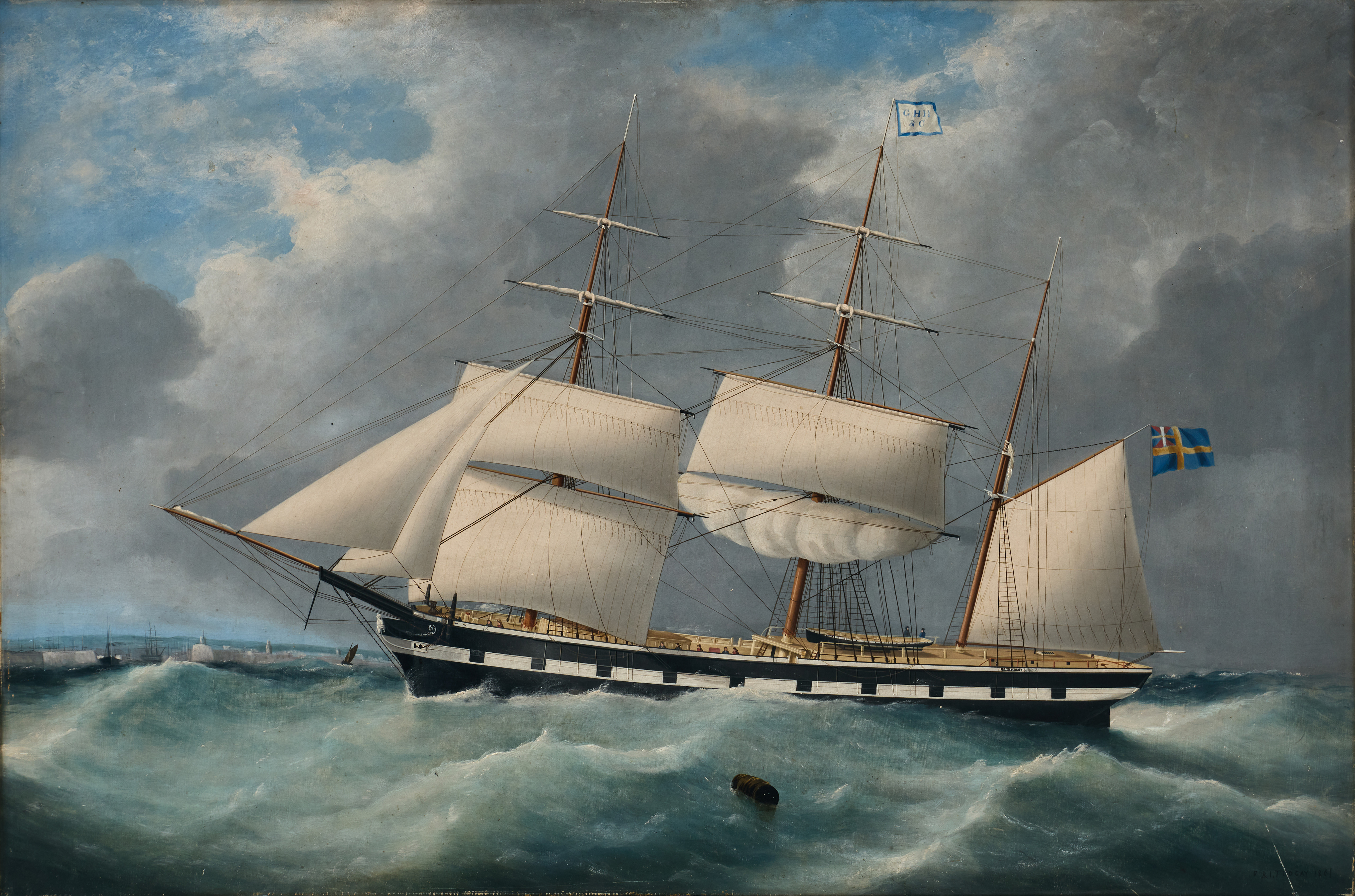FREDERICK J. TUDGAY (1841-1921). Tremastade barken Charles Tottie.