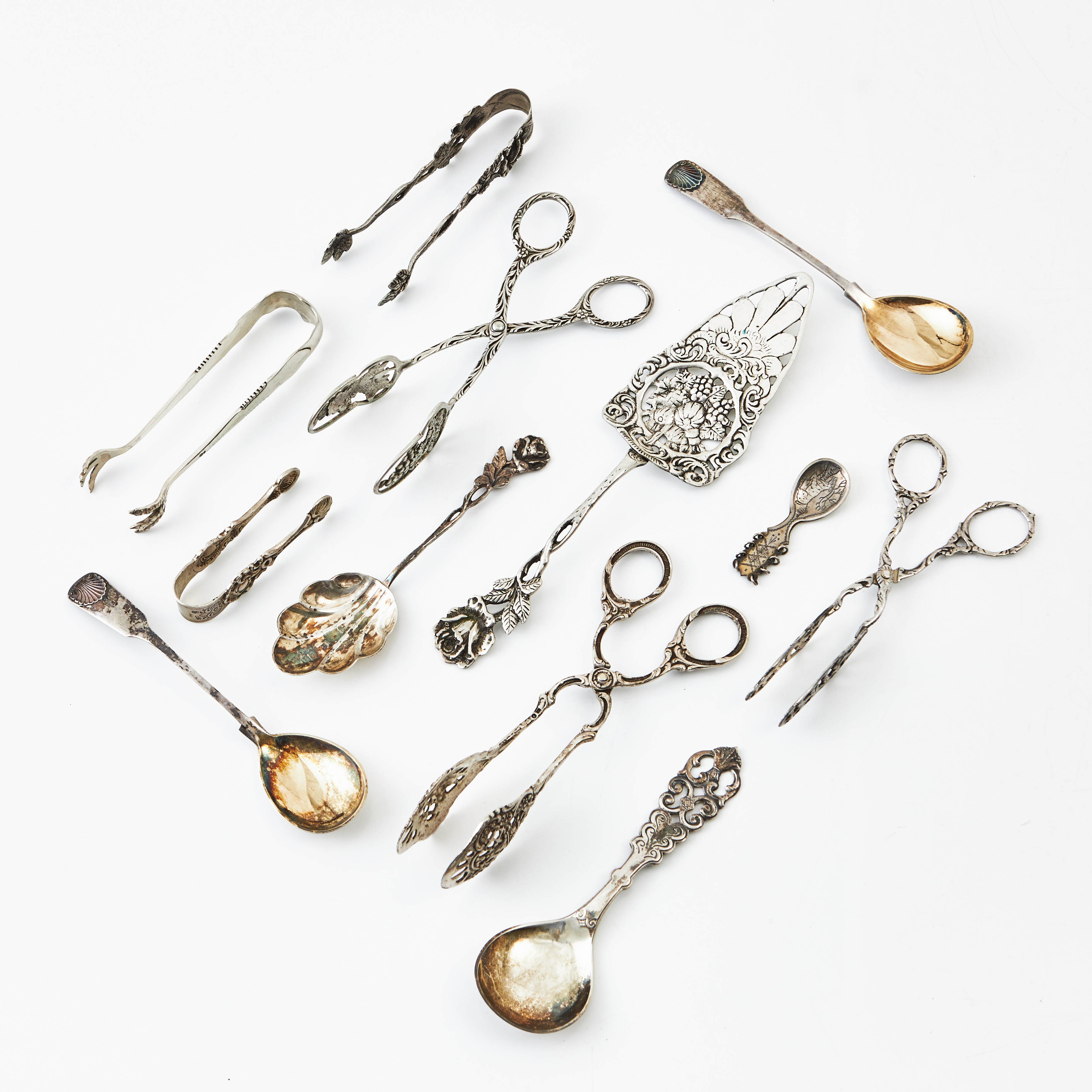 KAKTÅNG, SOCKERTÅNG, KOMPOTTSKEDAR, mm, 12 dlr, silver.