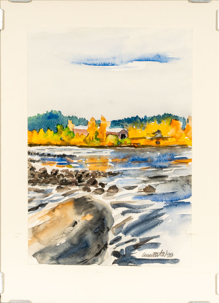 OIDENTIFIERAD KONSTNÄR. AKVARELL, Vattendrag- och Naturmotiv, år 1999.