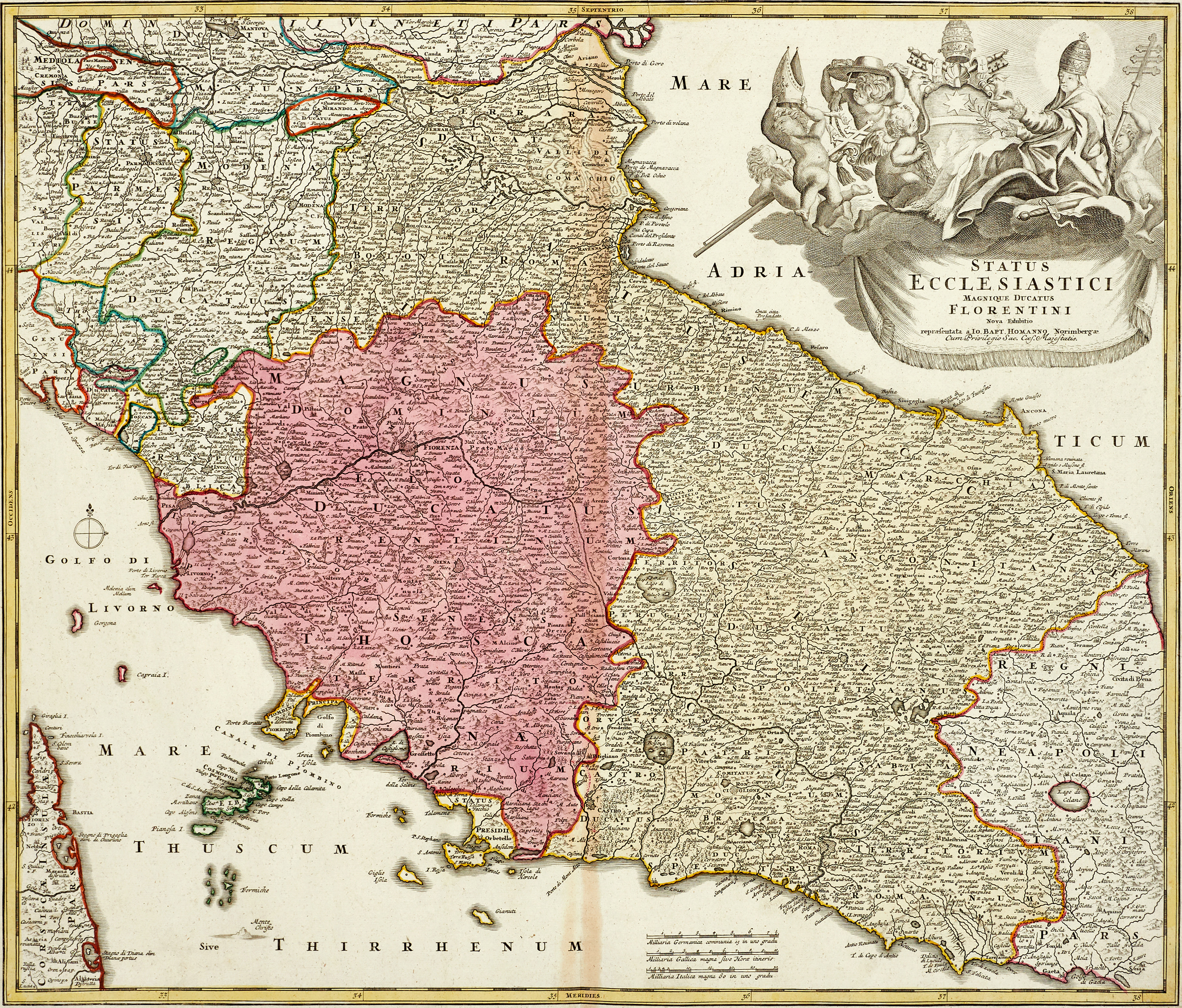 HOMANN, Status Ecclesiastici Magnique Ducatus Florentini, ca 1720.