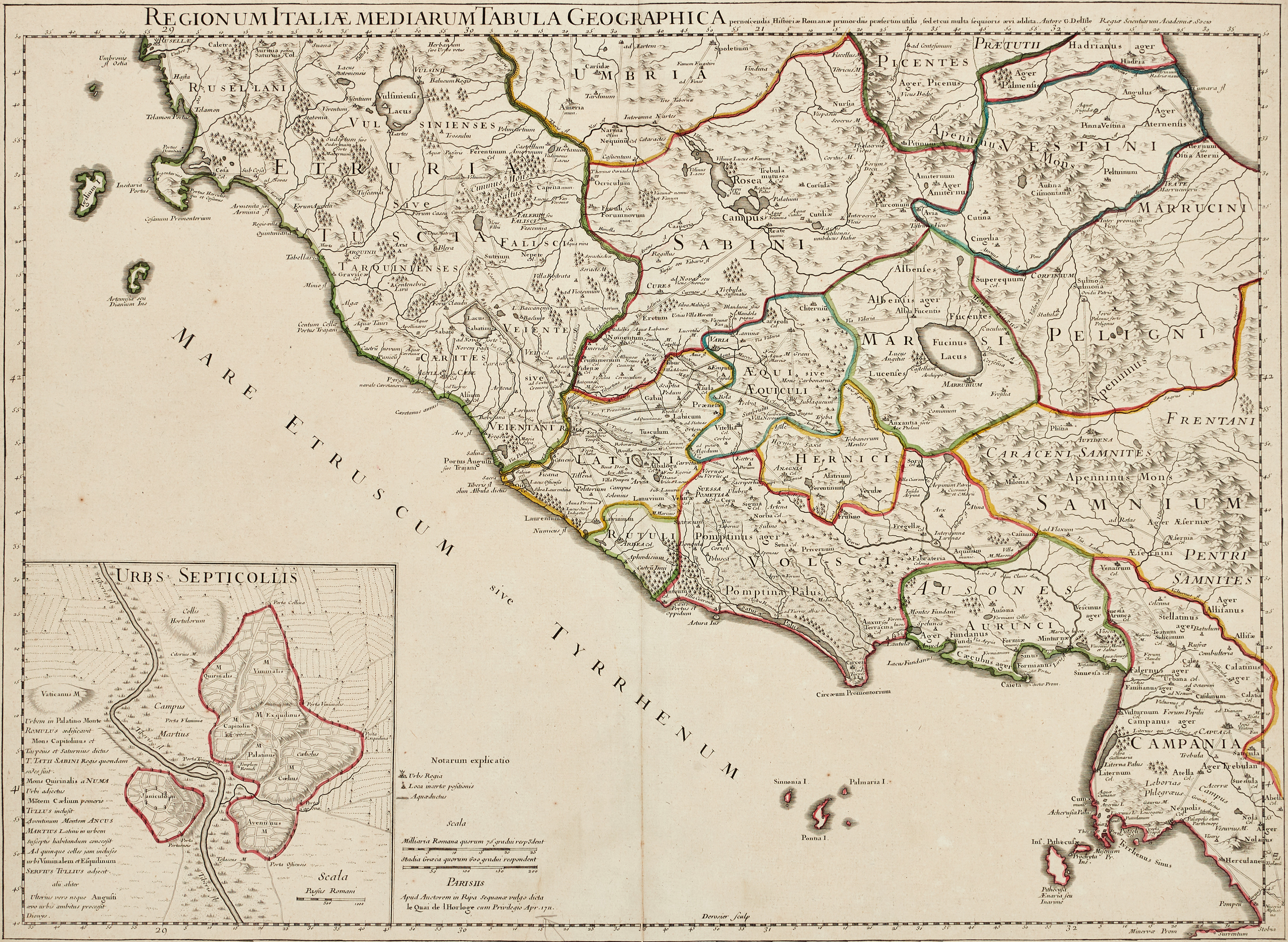 DELISLE, Regionum Italiæ Mediarum Tabula Geographica, ca 1711.