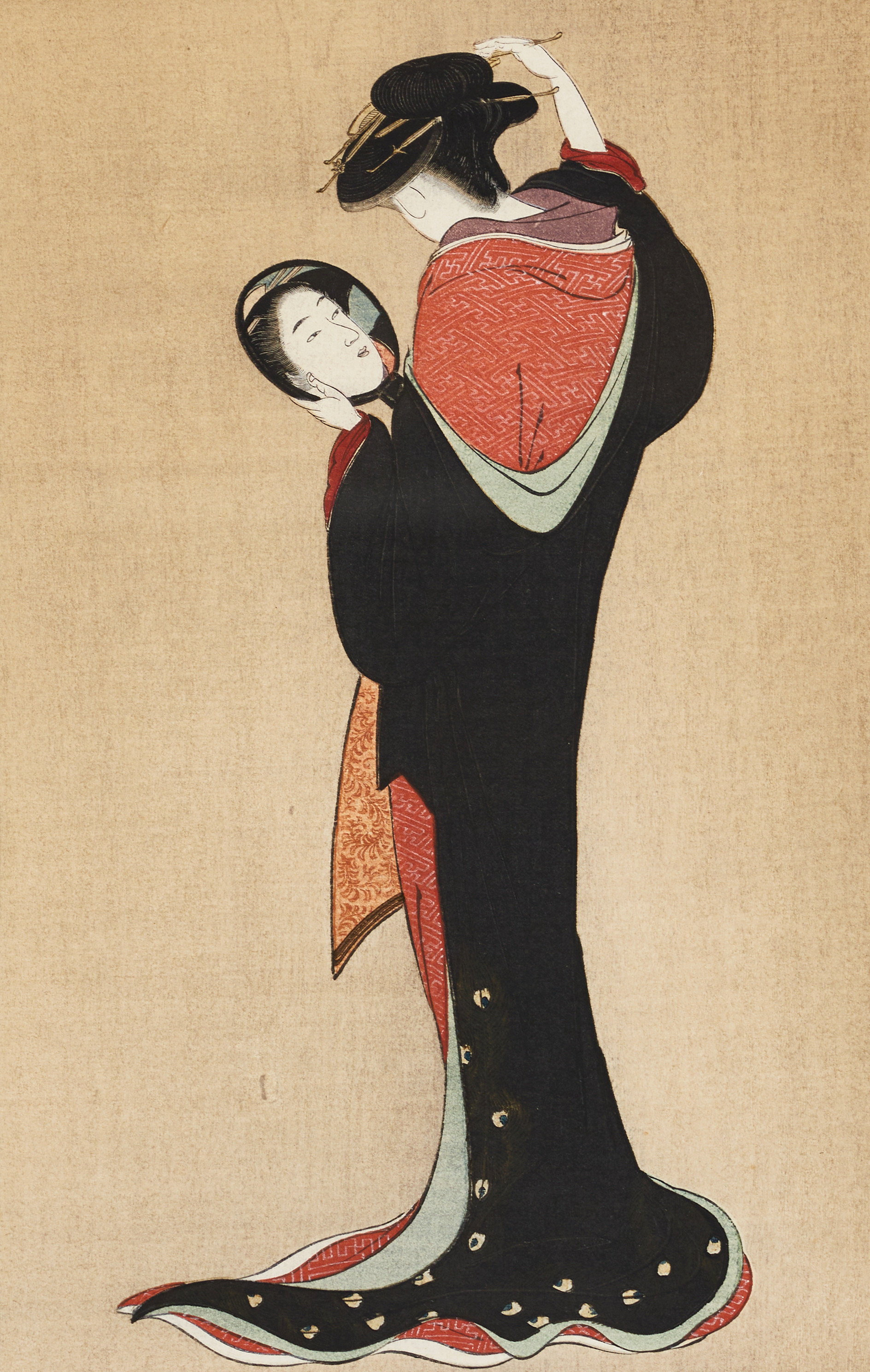 JAPANSKT TRÄSNITT, kvinna betraktar sig i spegel, utgivare Nihon Shosui-sha (verksam 1912-26), troligen.