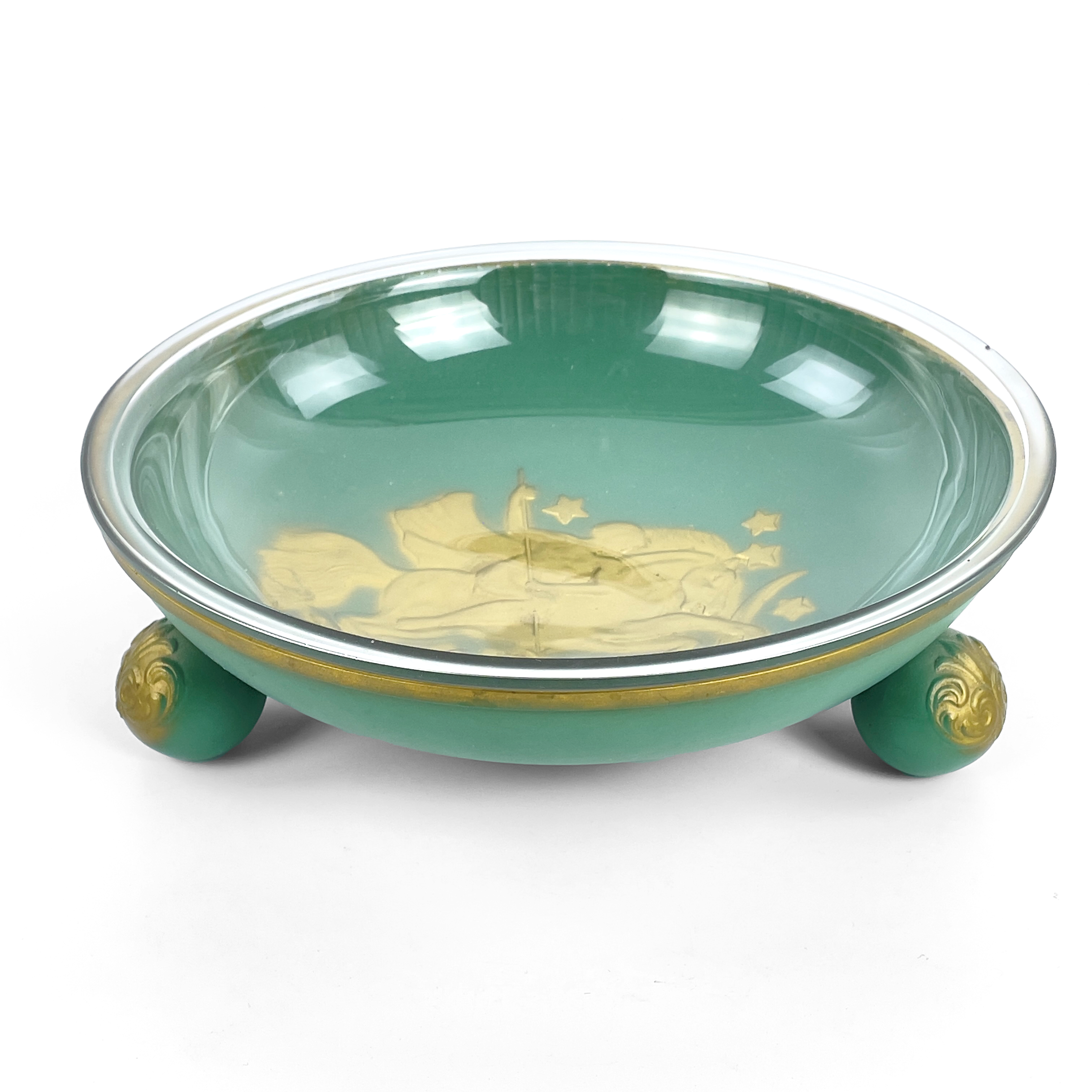 SKÅL. Art deco, patinerad metall med glasinsats, Stjärnmetall, Ystad, 1930-tal.