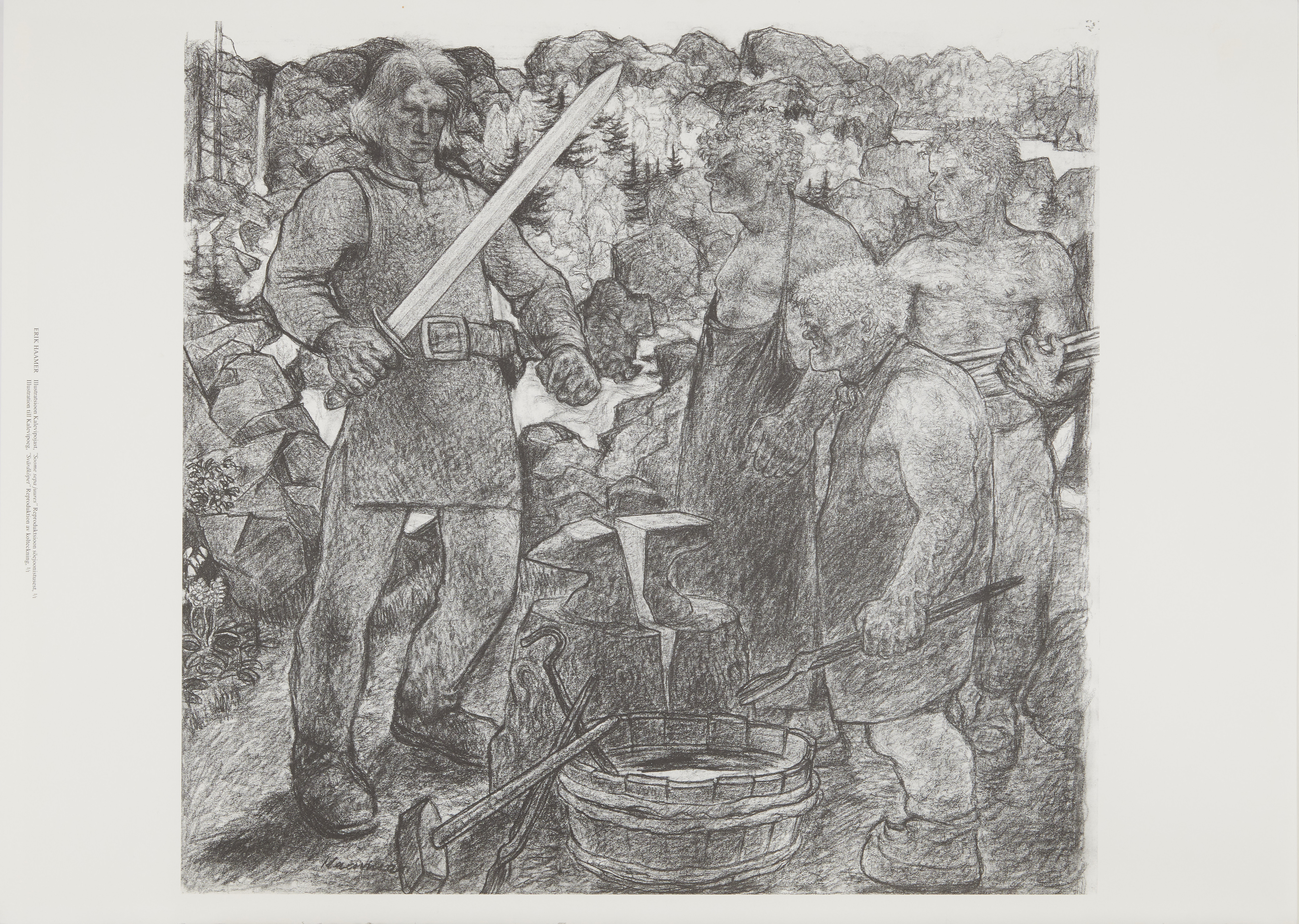 ERIK HAAMER. EFTER. 5 litografiska reproduktioner efter kolteckningar till Kalevipoeg.