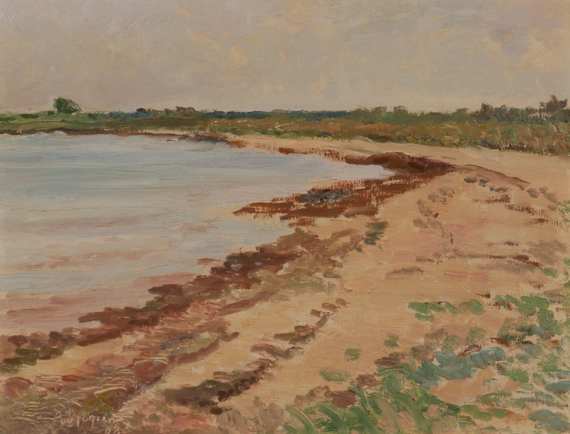 ALEX SJÖGREN. Landskap med strand Öland, olja på pannå, signerad A. Sjögren 48.