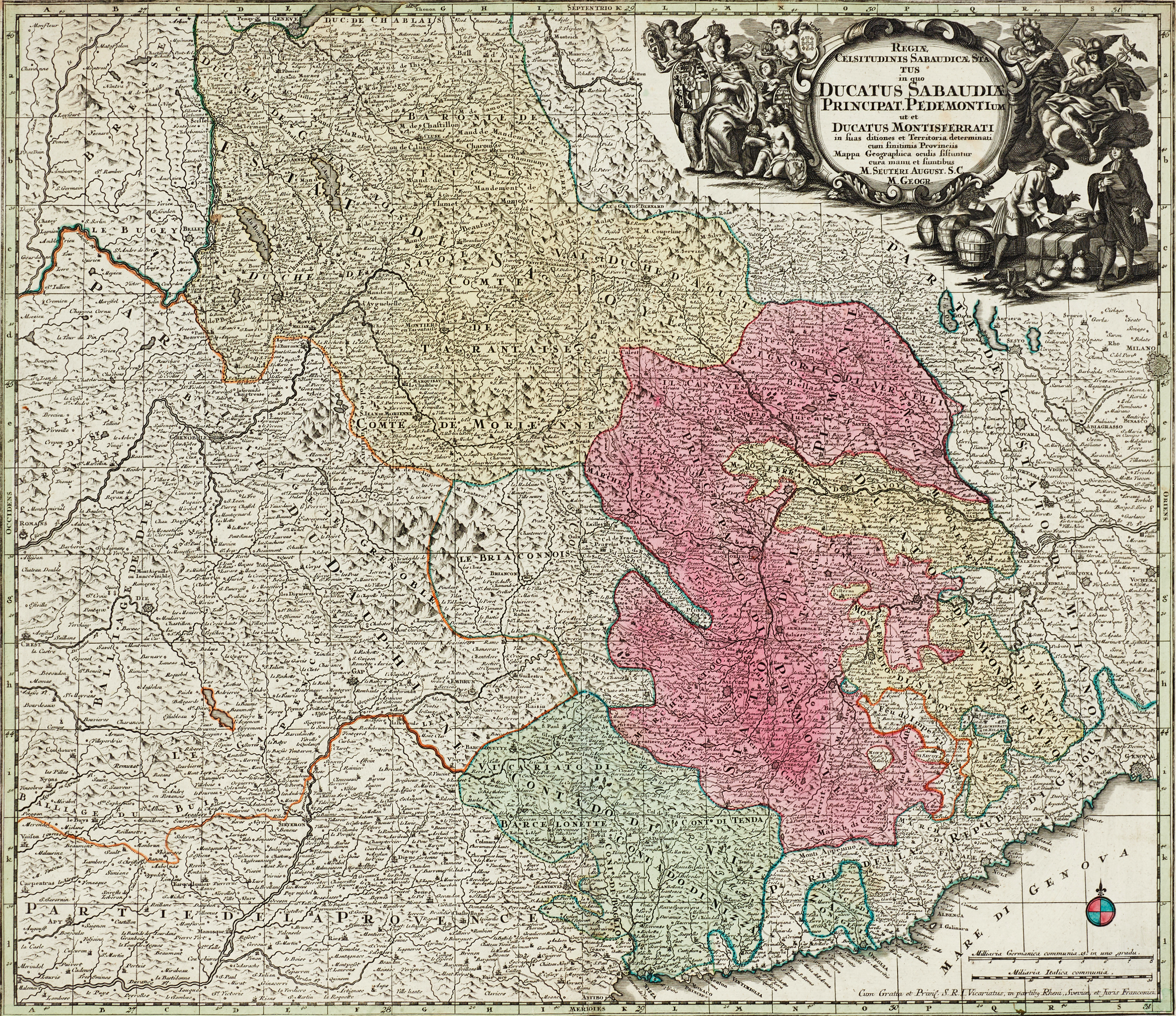 SEUTTER, Regiæ Celsitudinis Sabaudicæ Status in quo Ducatus Sabaudiæ Principat Pedemontium ut et Ducatus Montisferrati, ca 1730.