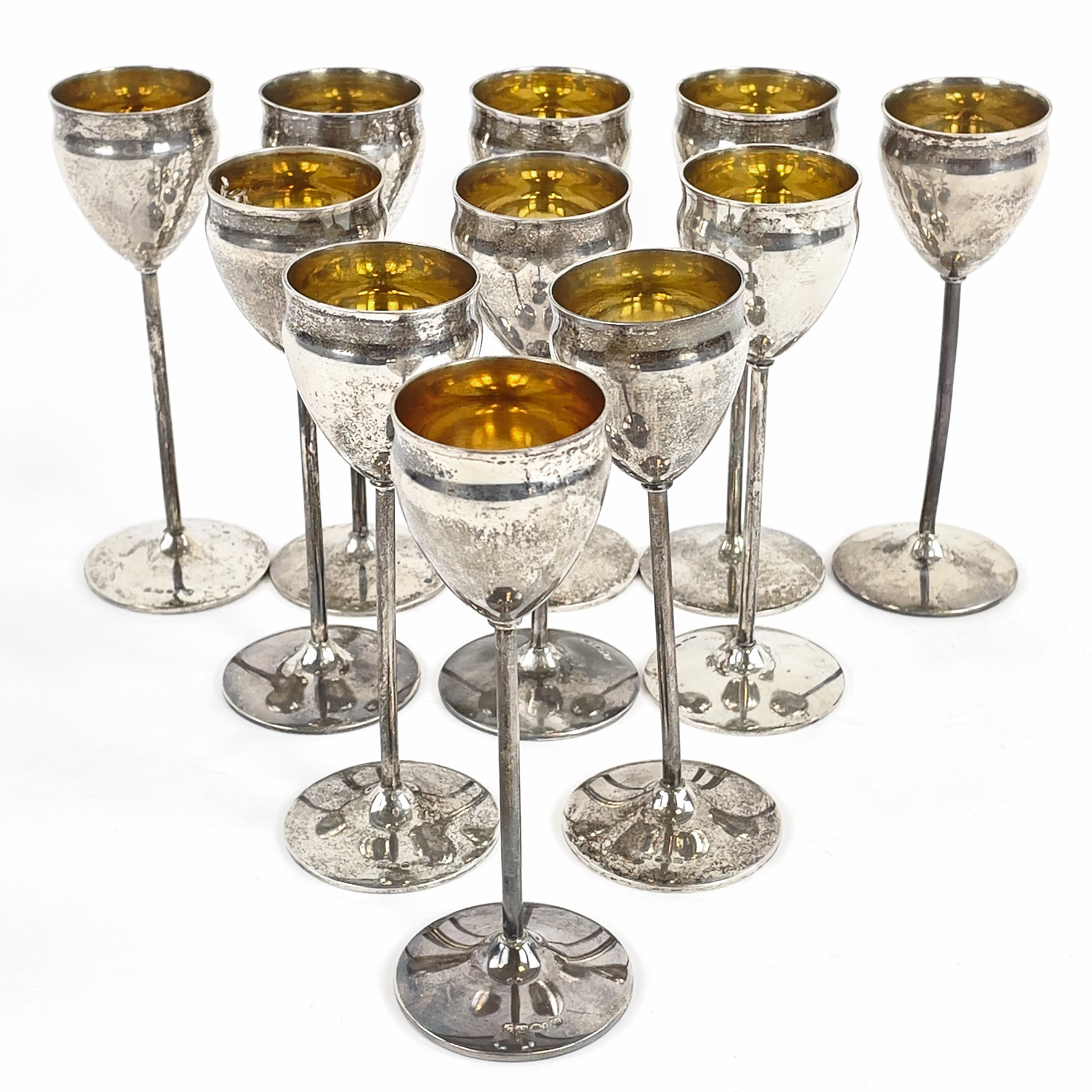 LIKÖRGLAS, 11 st, silver, Nilsson A J P Hasselgrens Eftr, Lund, 1920.