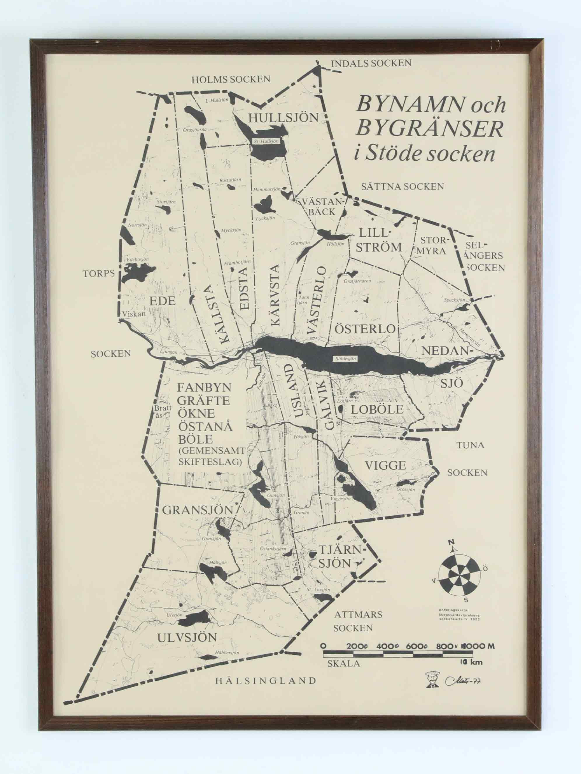 SOCKENKARTA, Bynamn och bygränser i Stöde Socken, Underlagskarta: Skogsvårdsstyrelsens sockenkarta fr 1922.