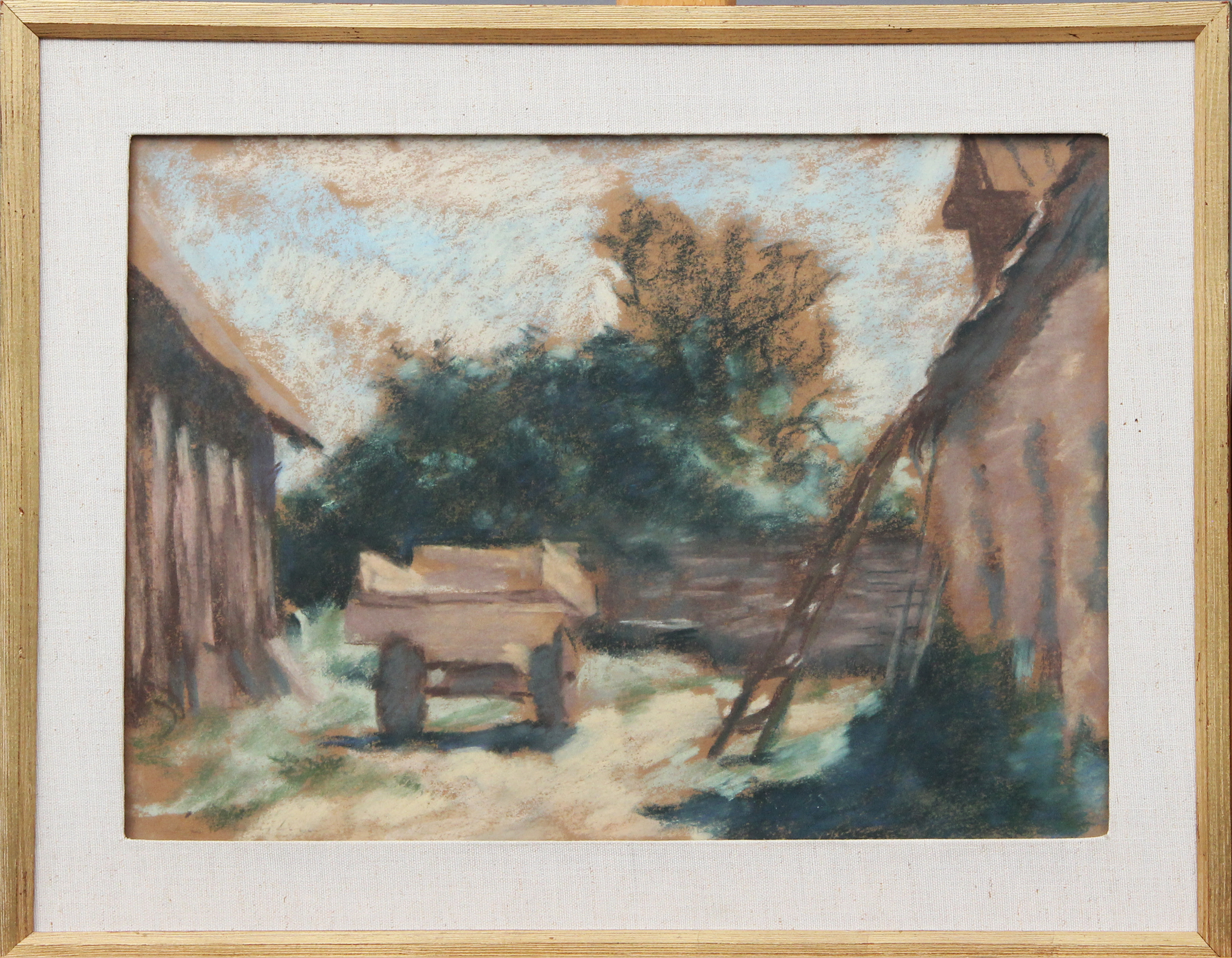 LOTTE LASERSTEIN. PASTELL, "Ladugårdar Karl Pettersson Strandtorp Borgholm" signerad.