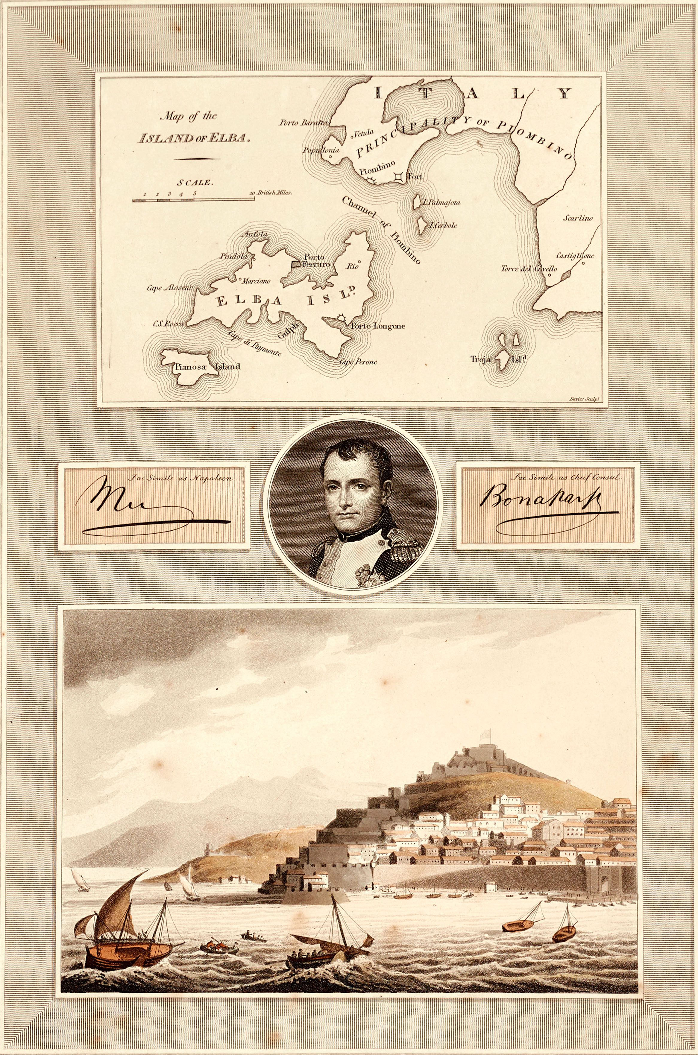 BOWYER, Map of the Island of Elba - Napoleon Bonaparte - Porto Ferrajo, 1815 (1814-1816).
