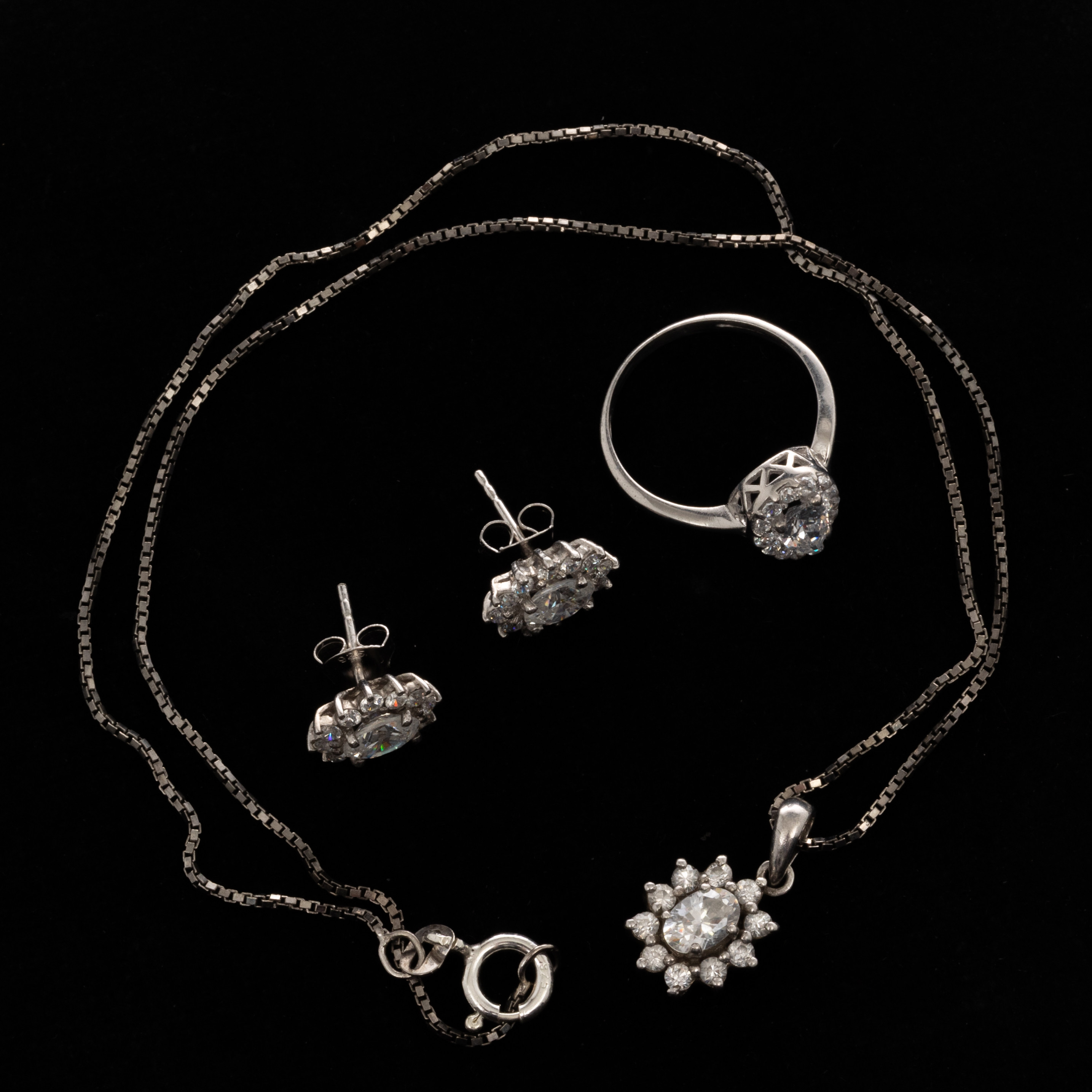 SMYCKESET, 3 delar, Sterlingsilver, Cubic zirkoner.