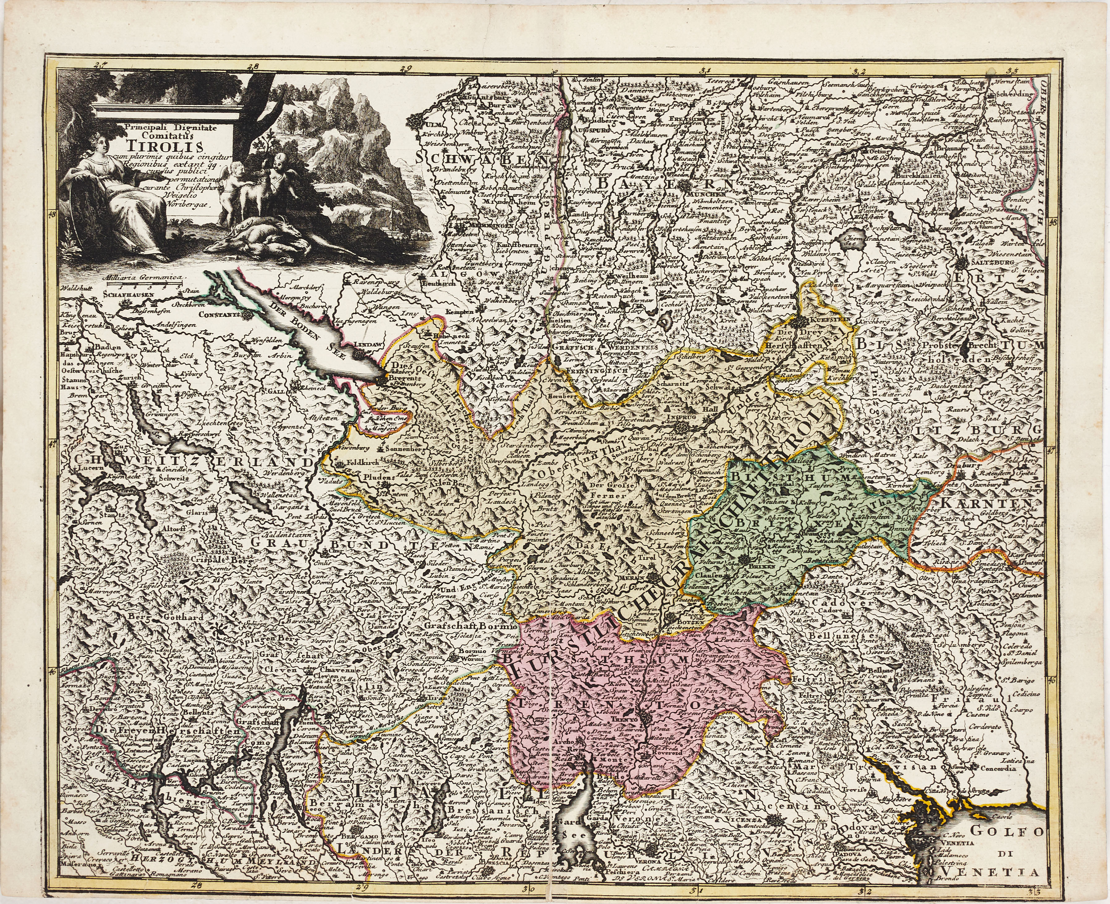 WEIGEL, Principali Dignitate Comitatus Tirolis, 1718. DUFOUR, La Chaine des Alpes + La Rivière de Gènes, ca 1855.
