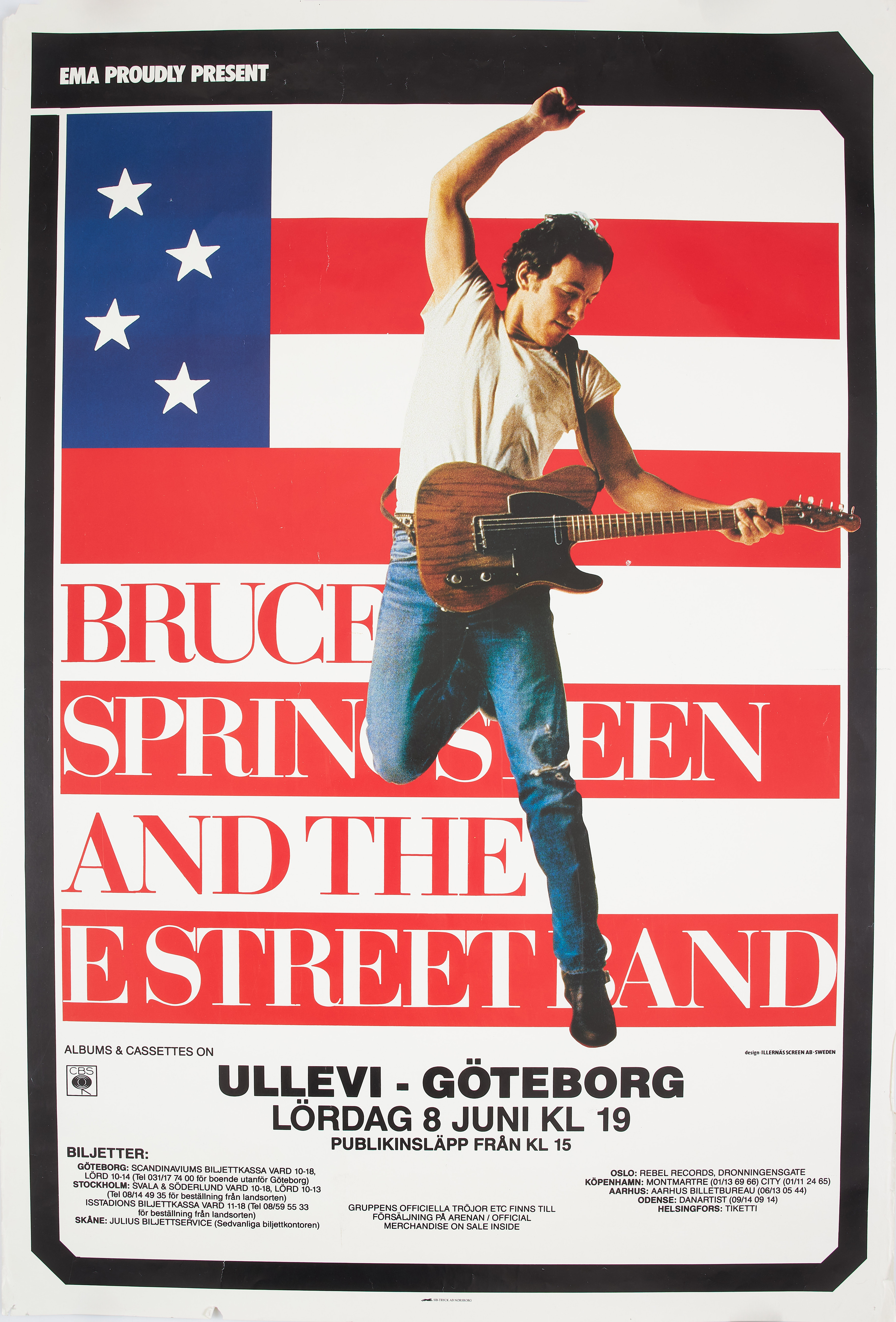 BRUCE SPRINGSTEEN AND THE E STREET BAND, konsertaffisch, Ullevi, Göteborg, 1985.