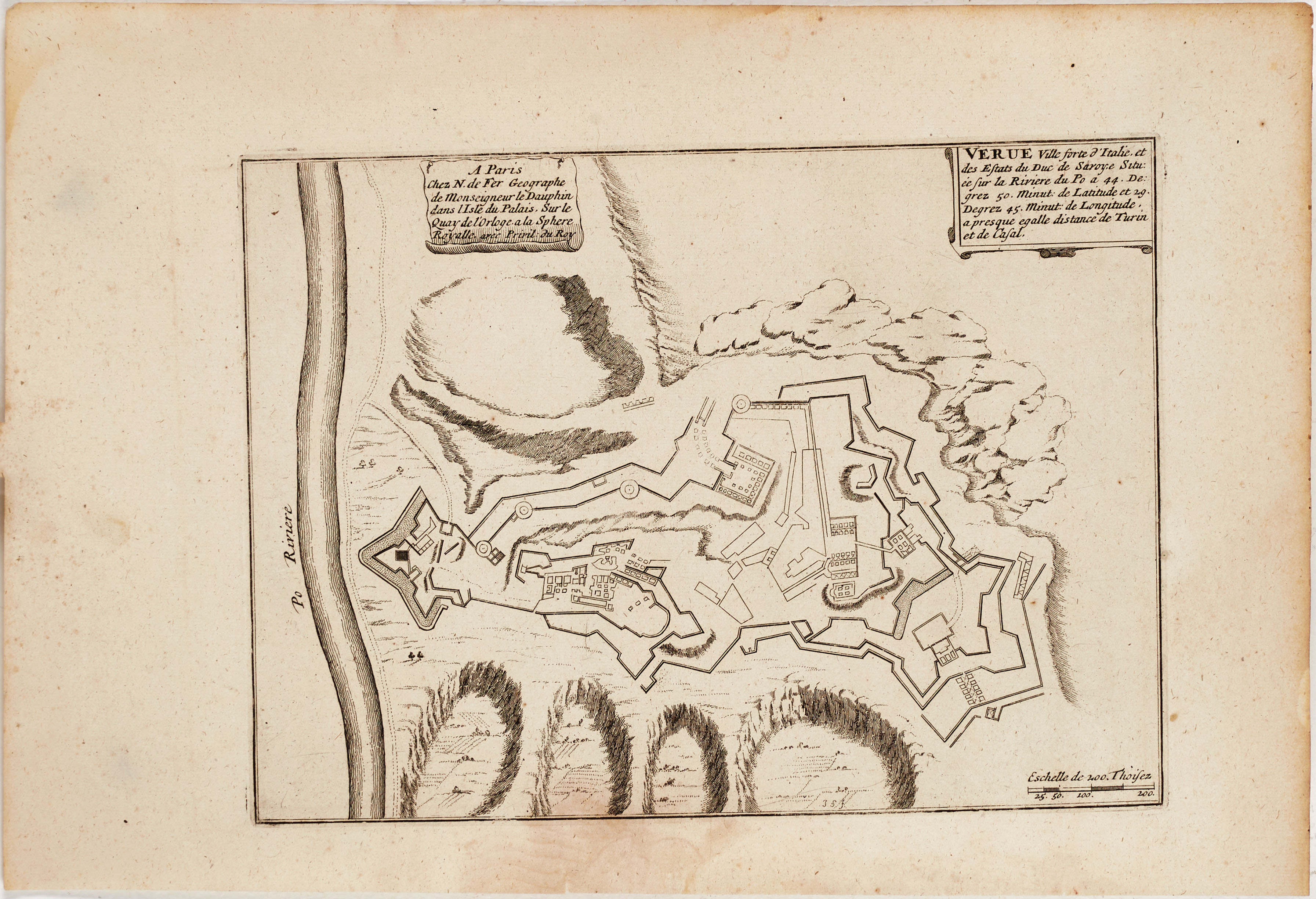 DE FER, fem kopparstick, fortifikationsplaner, 1696.