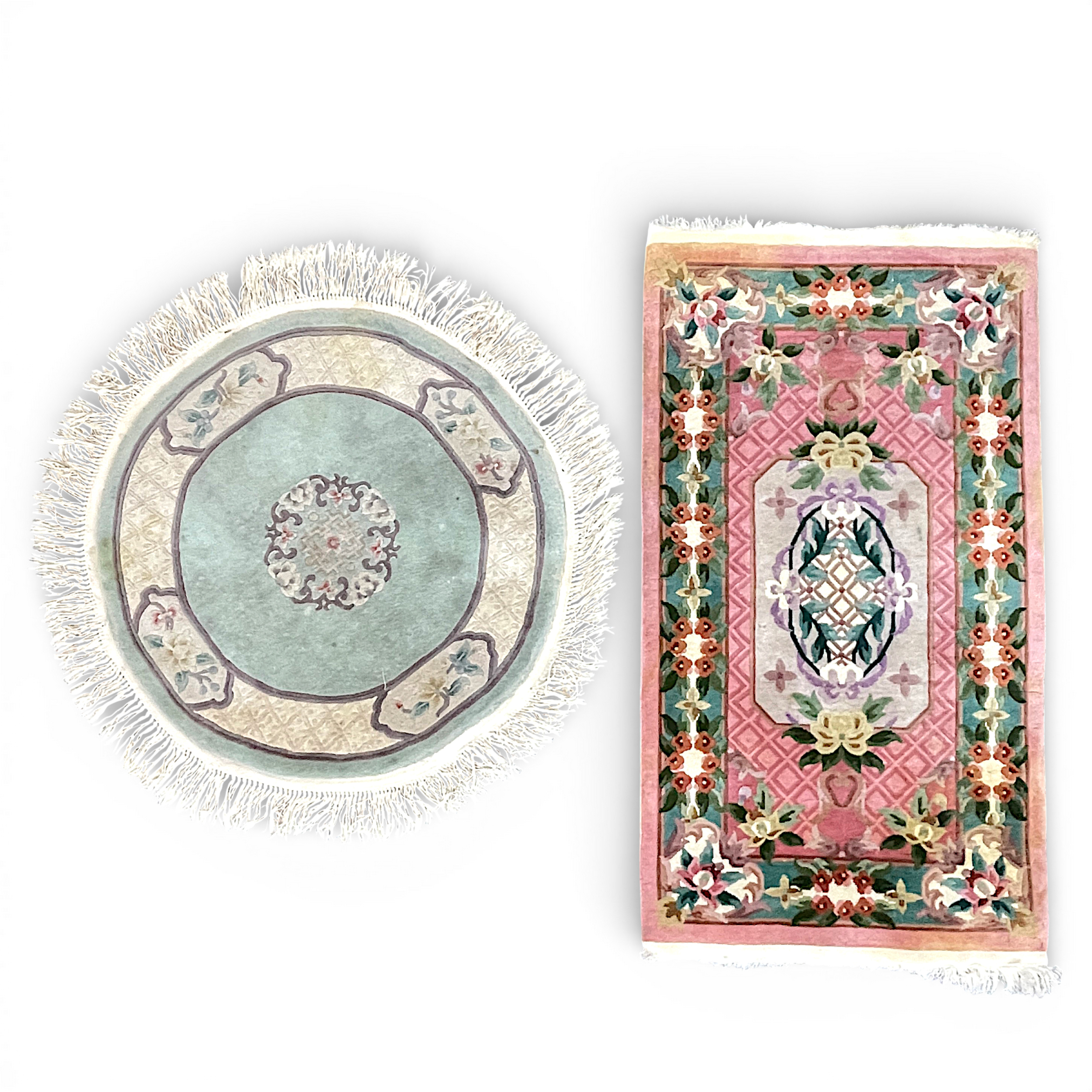 KINAMATTOR, 2 st. Handknutna, ca 140x77 cm resp. 96 cm, 1900-tal.