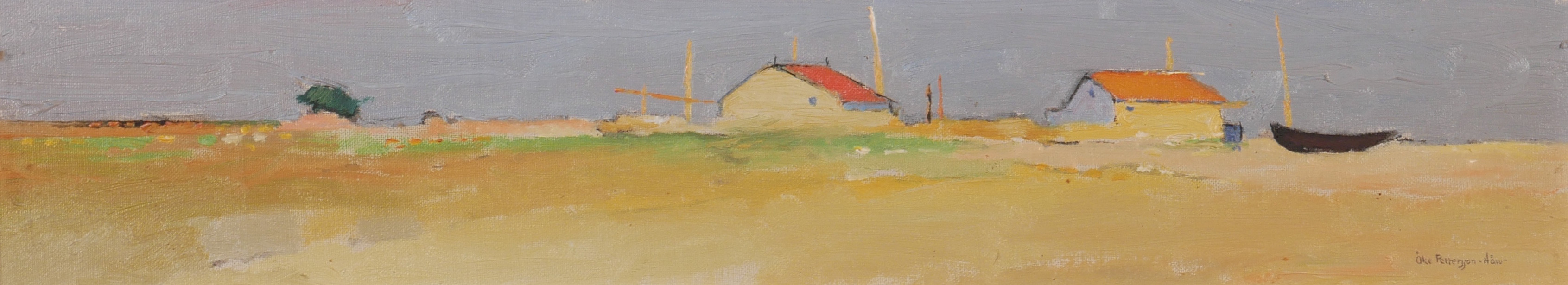 ÅKE PETTERSSON-NÅW. "Sensommardag Djupvik, Öland", olja på pannå, signerad Åke Pettersson-Nåw.