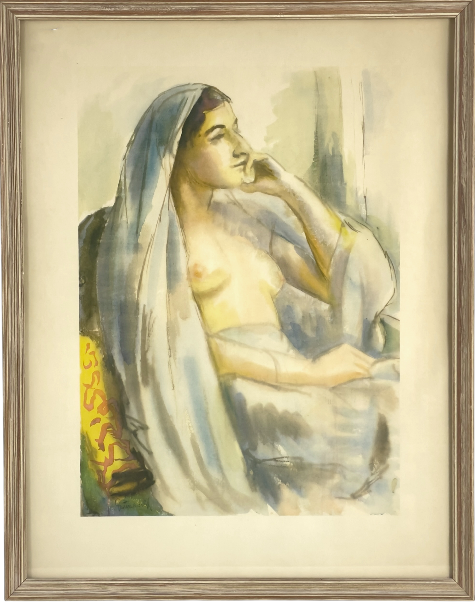 ISAAC GRÜNEWALD, efter. Offsettryck, beslöjad kvinna, signerad i trycket.