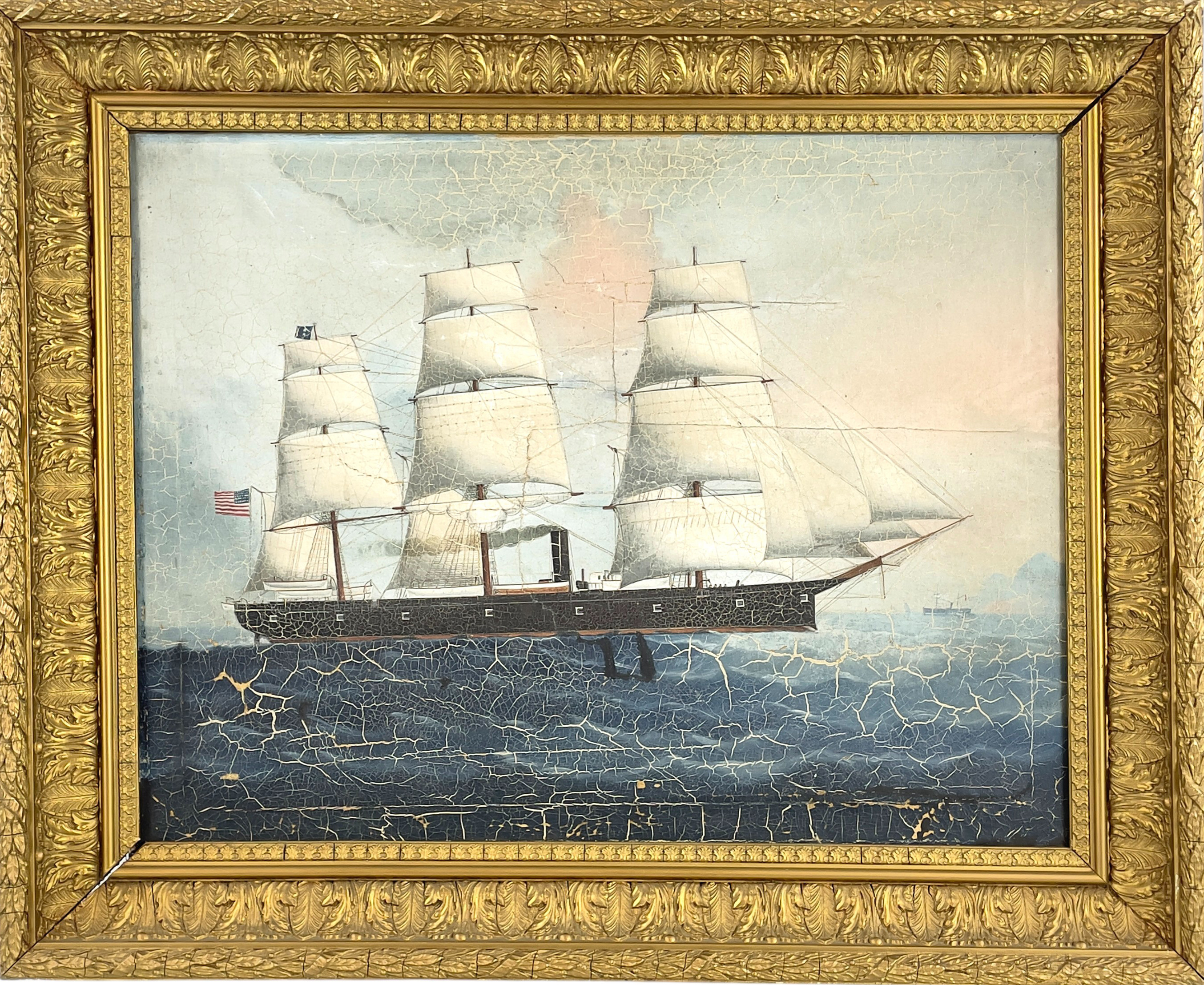 OKÄND KONSTNÄR. Skeppsmotiv, olja på duk.