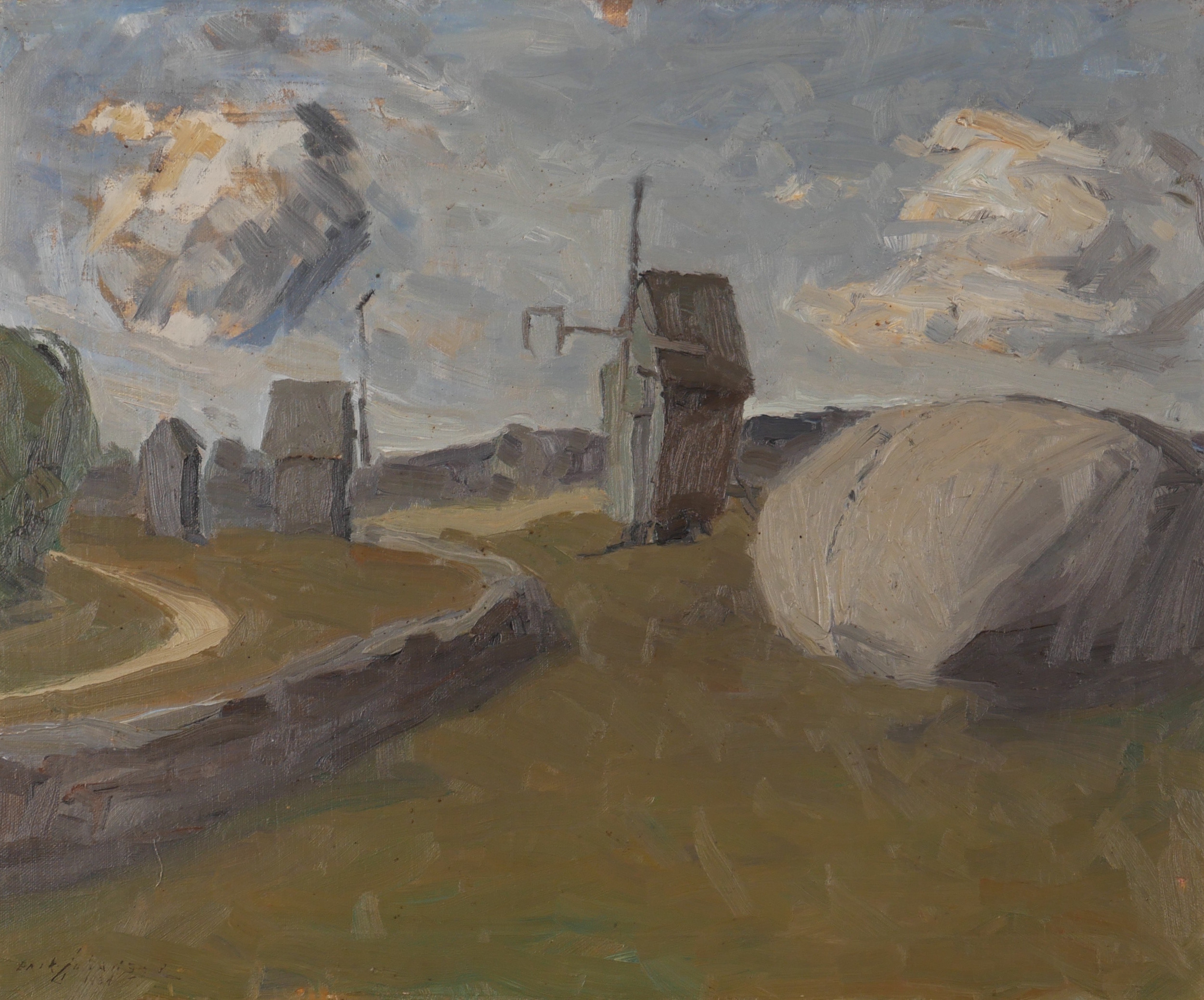ERIK JANSSON. Kvarnar Öland, olja på duk, signerad Erik Jansson 1934.