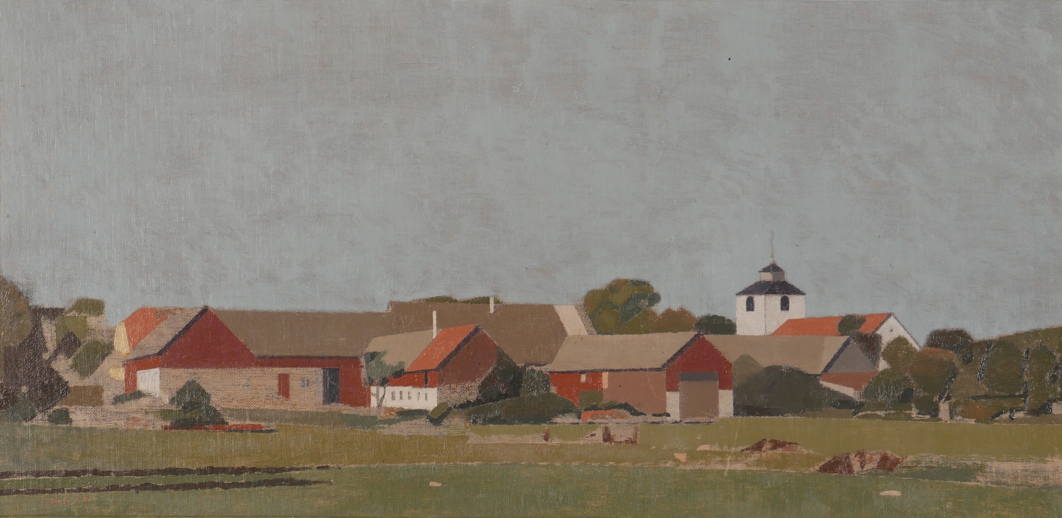 SIGFRID  SÖDERGREN. "Hulterstad by, Öland", olja på pannå, signerad Sigfrid.S.