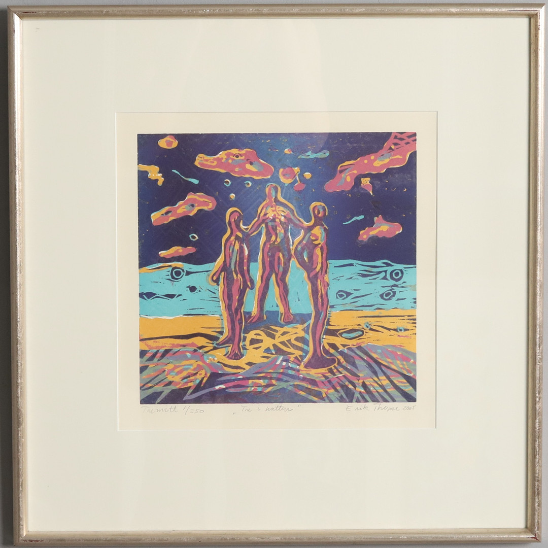 ERIK THOME. Träsnitt, "Tre i vatten", signerad, numrerad och daterad.