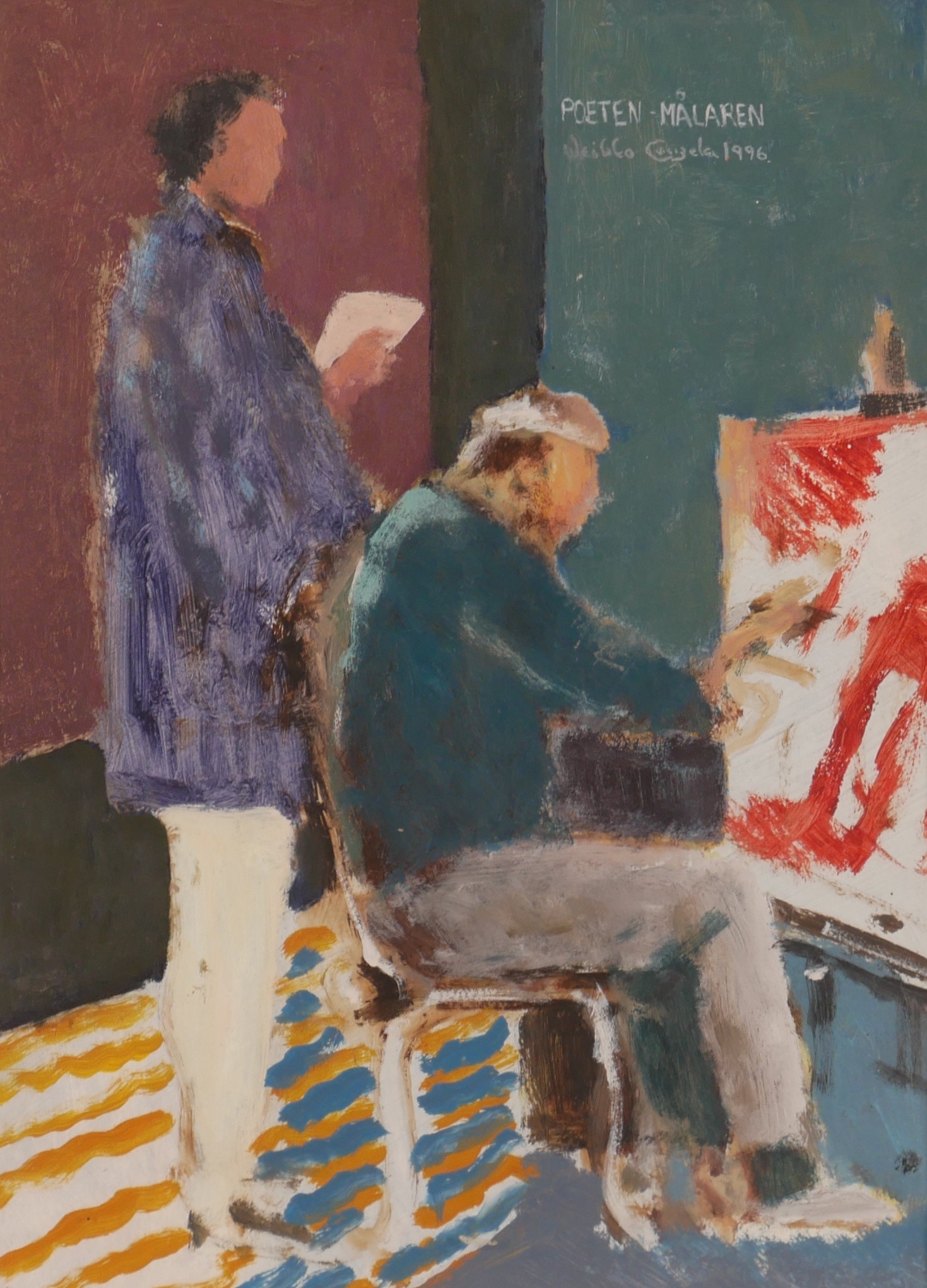 WEIKKO KUUZELA. "POETEN-MÅLAREN", gouache, signerad Weikko Kuuzela 1996.