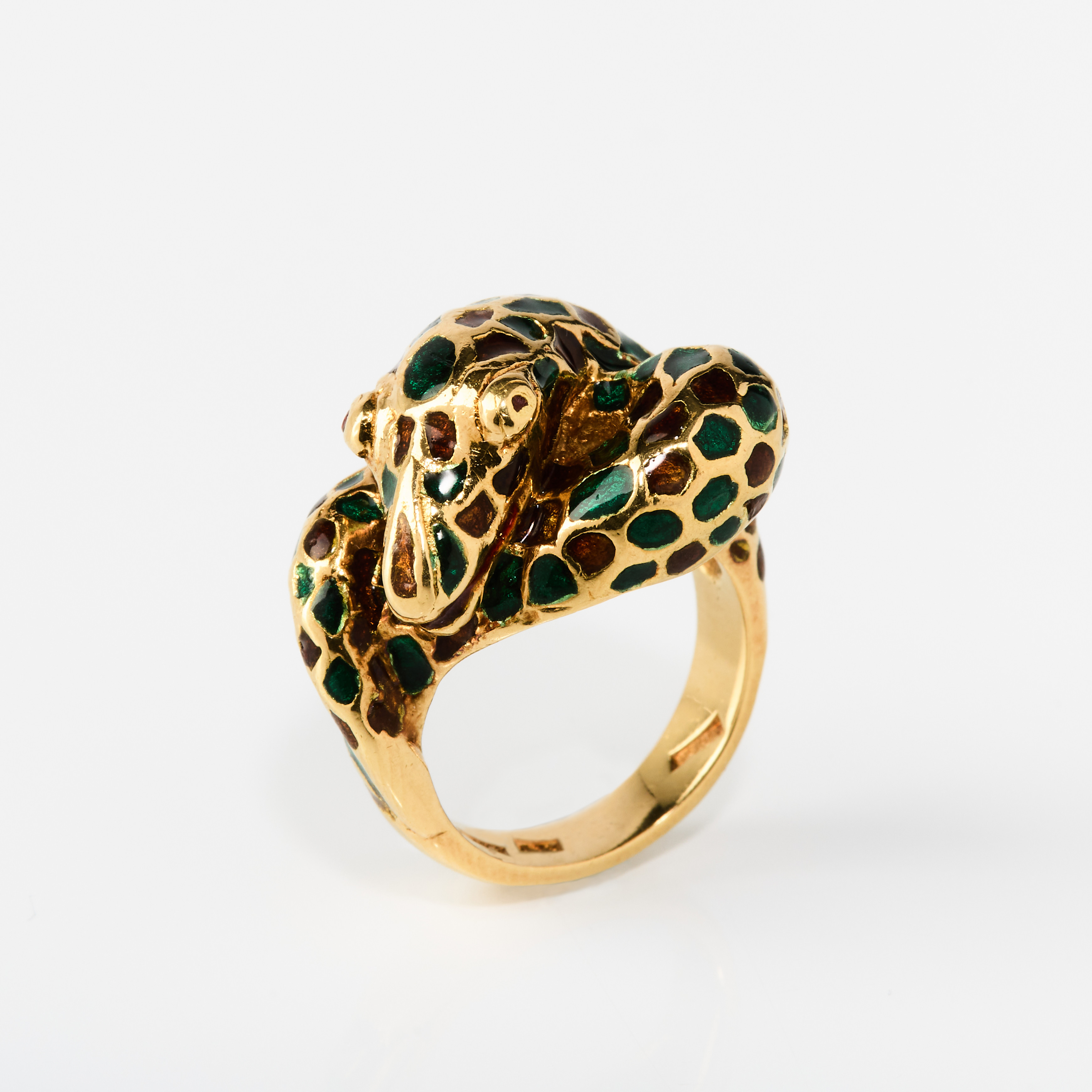 RING, 18K guld och emalj, Italien 1980/90-tal.