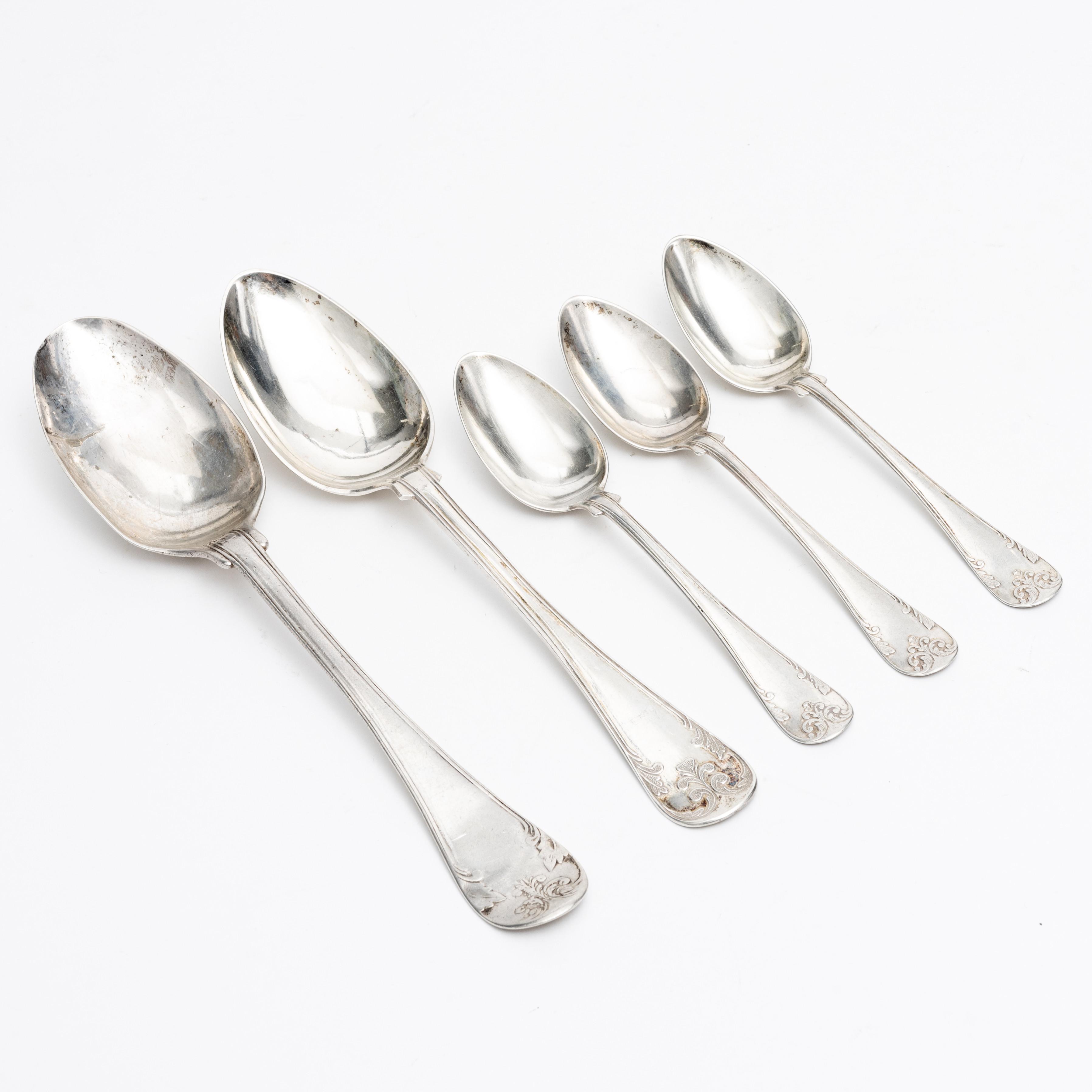 SKEDAR, 5 st, silver, "Gammal Fransk", olika fabrikat, 1800/1900-tal.