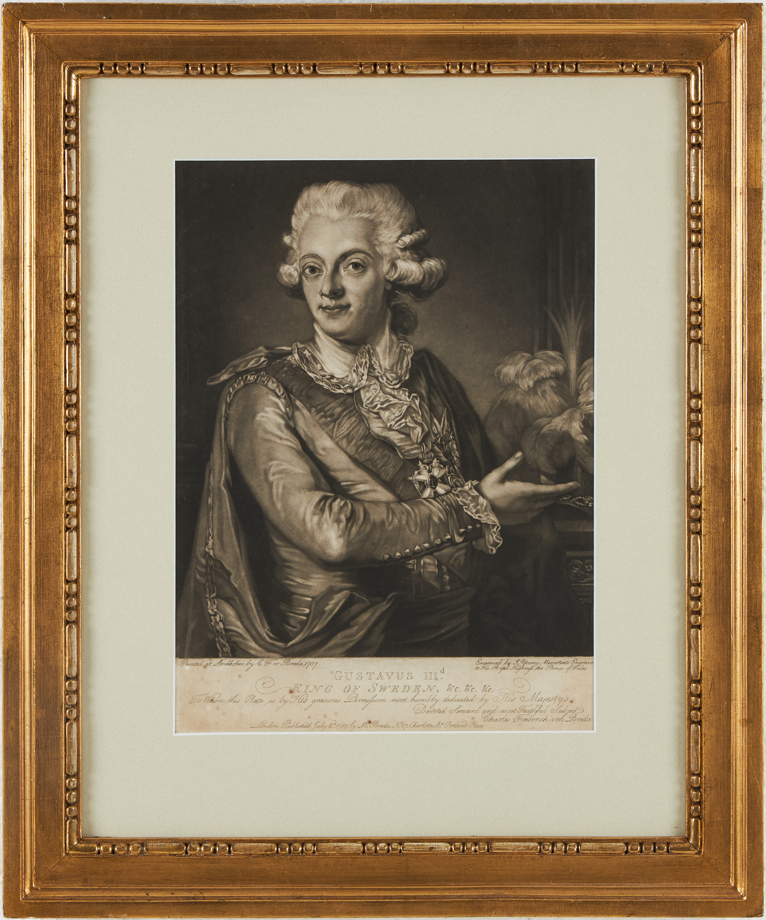 PORTRÄTT AV GUSTAV III EFTER VON BREDA, mezzotint 1789.