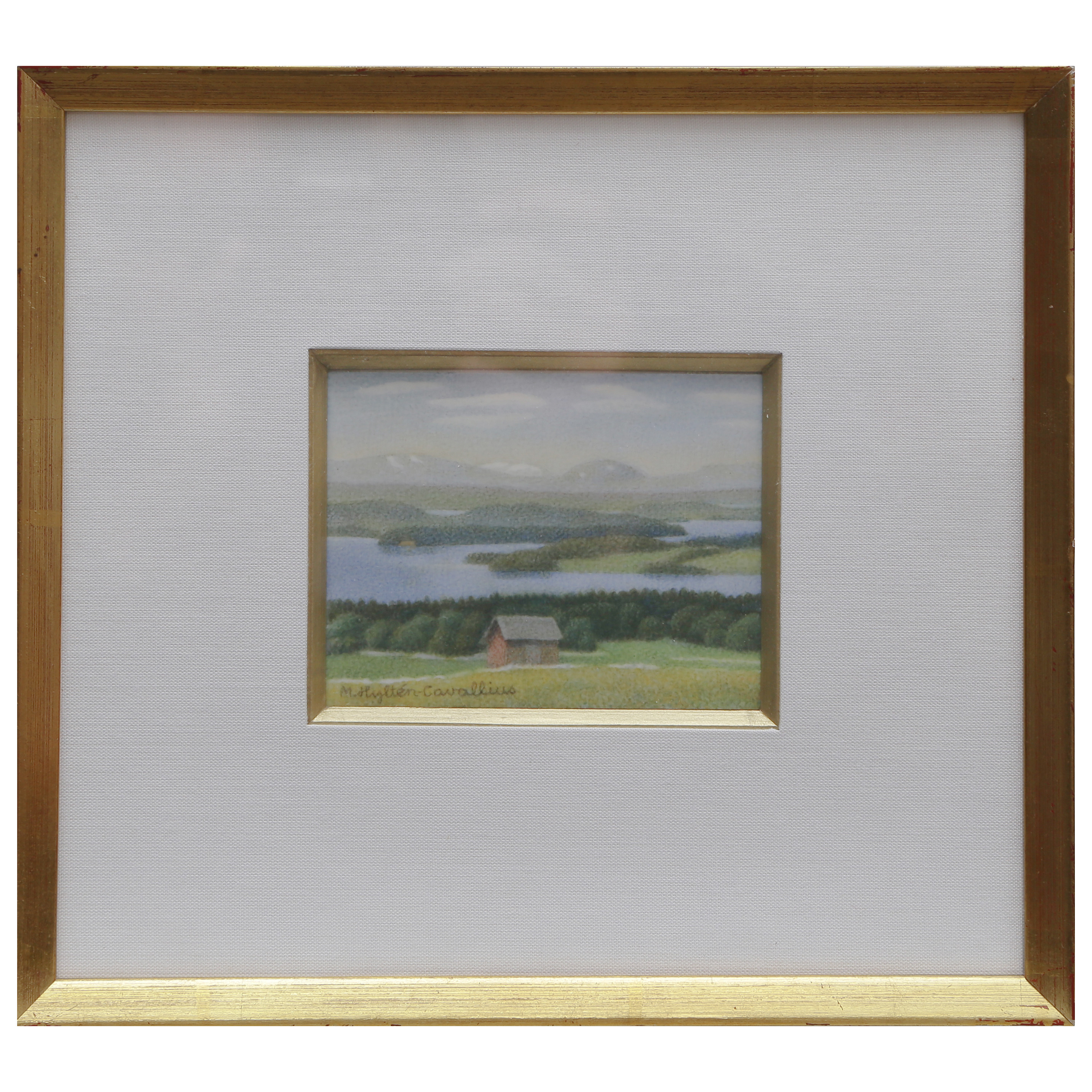 MARGARETA HYLTÉN-CAVALLIUS, OLJEMÅLNING "UTSIKT FRÅN ARNLJOTSLÄGDEN" SIGNERAD, INGLASAD.