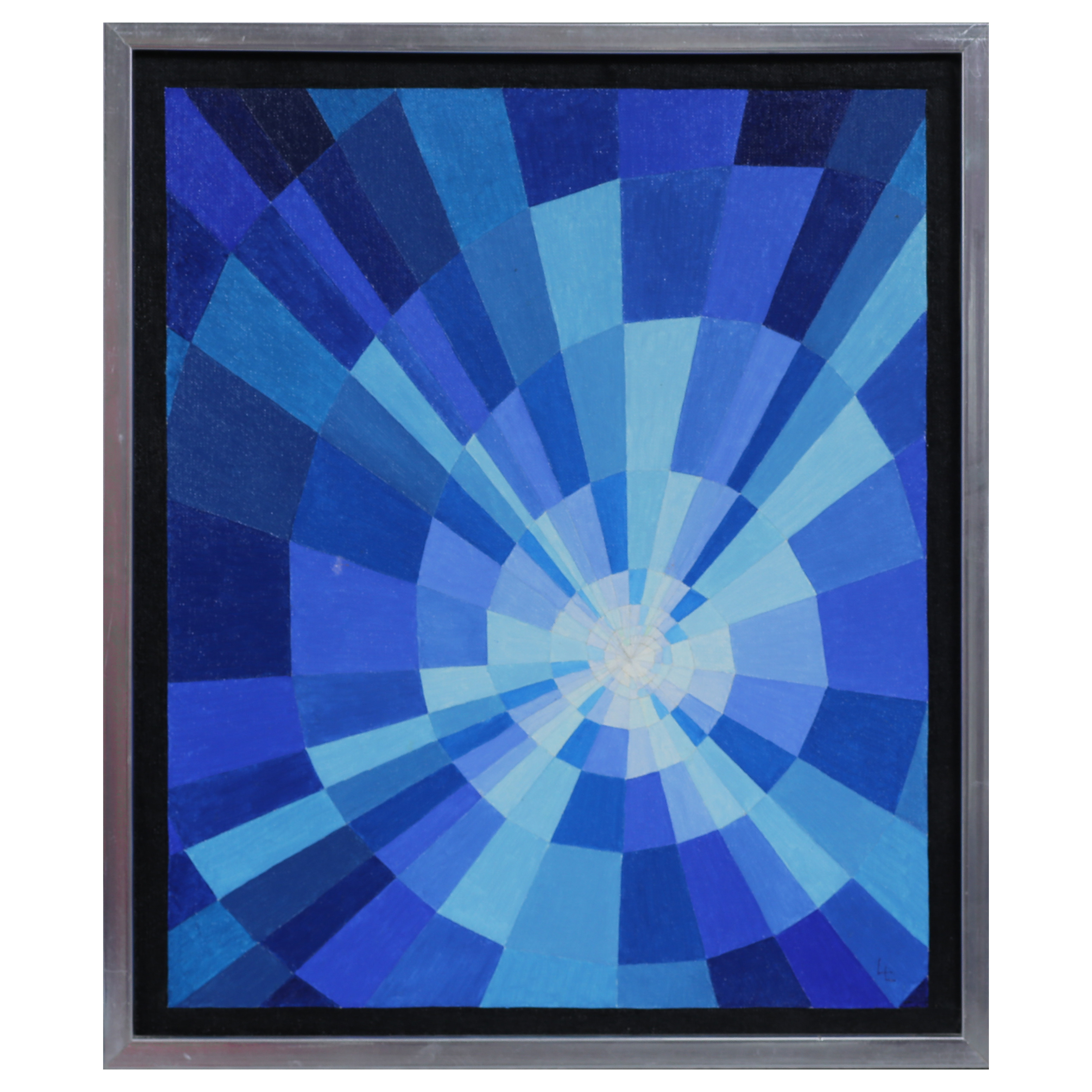 LARS LINDSJÖ, OLJA PÅ PANNÅ "SPIRAL I BLÅTT" SIGNERAD.