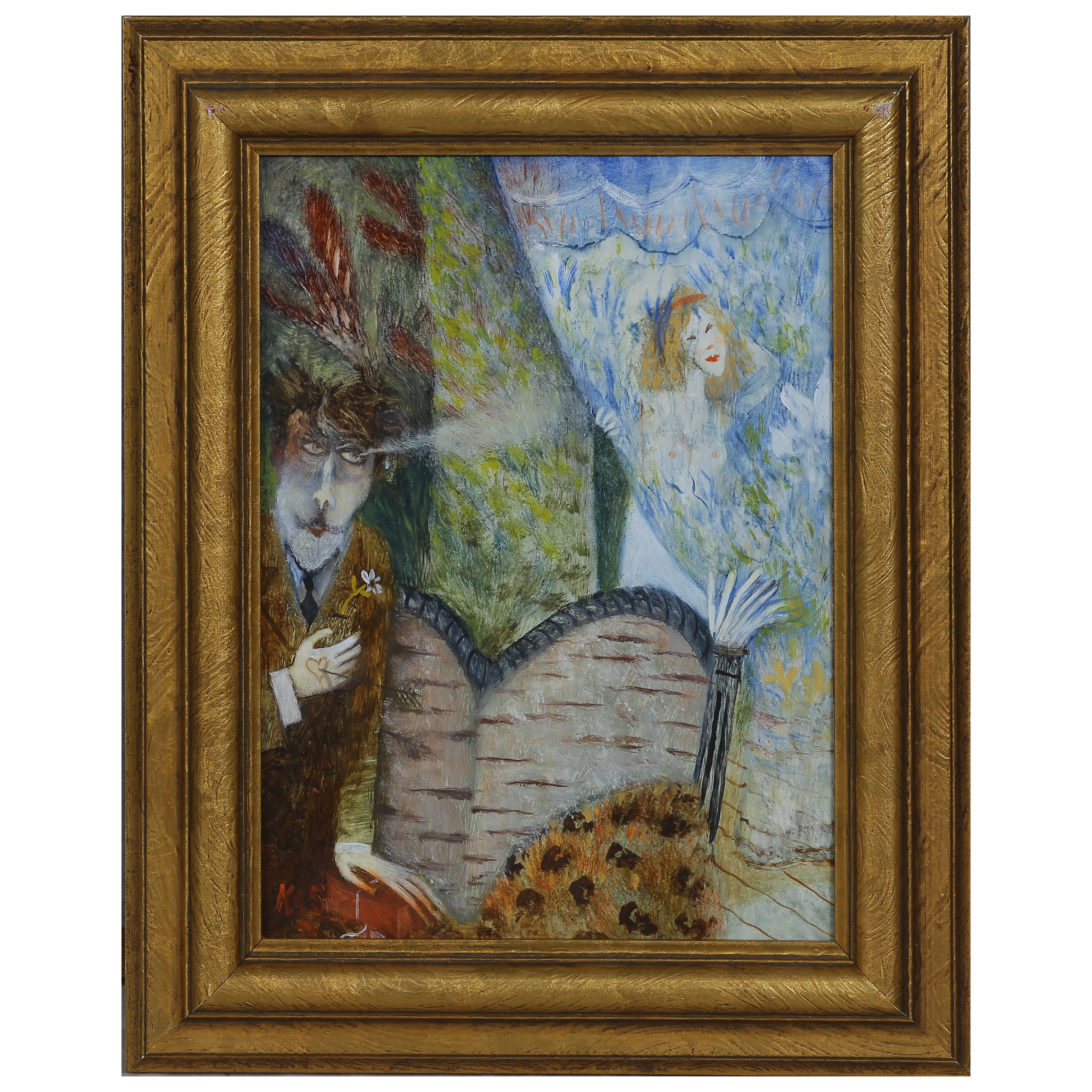 KJELL SUNDBERG. OLJA PÅ PANNÅ "KARL-ALFRED OCH ELINOR (TAUBE)" SIGNERAD.