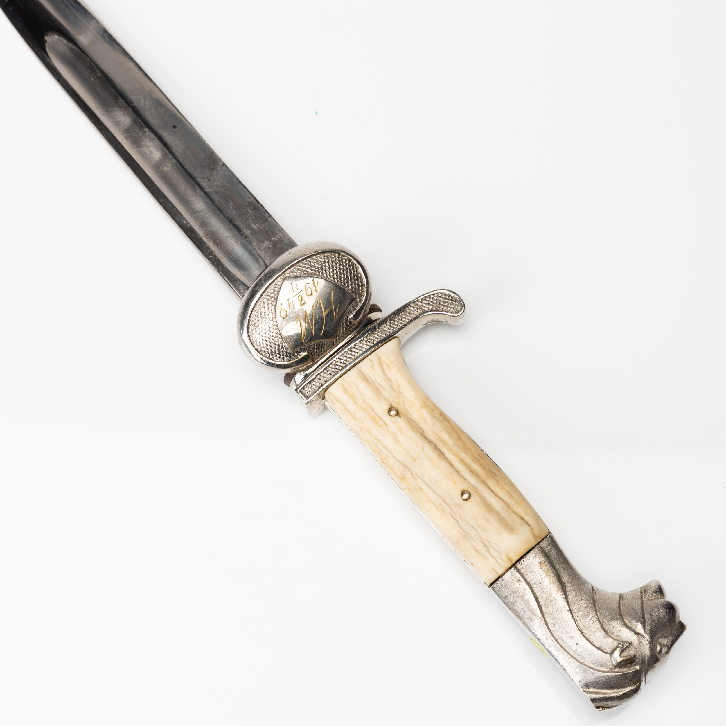 PERMISSIONSBAJONETT, med stålbalja, FMM, Mora märkt Hm 8/4 1942.