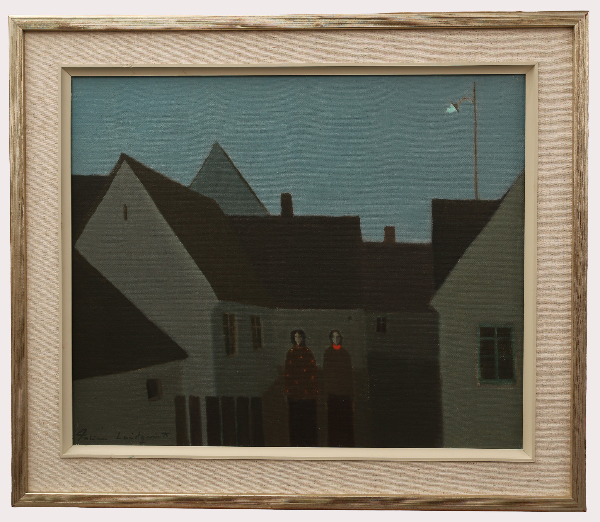 FABIAN LUNDQVIST. Olja på duk, kvällspromenad, signerad.