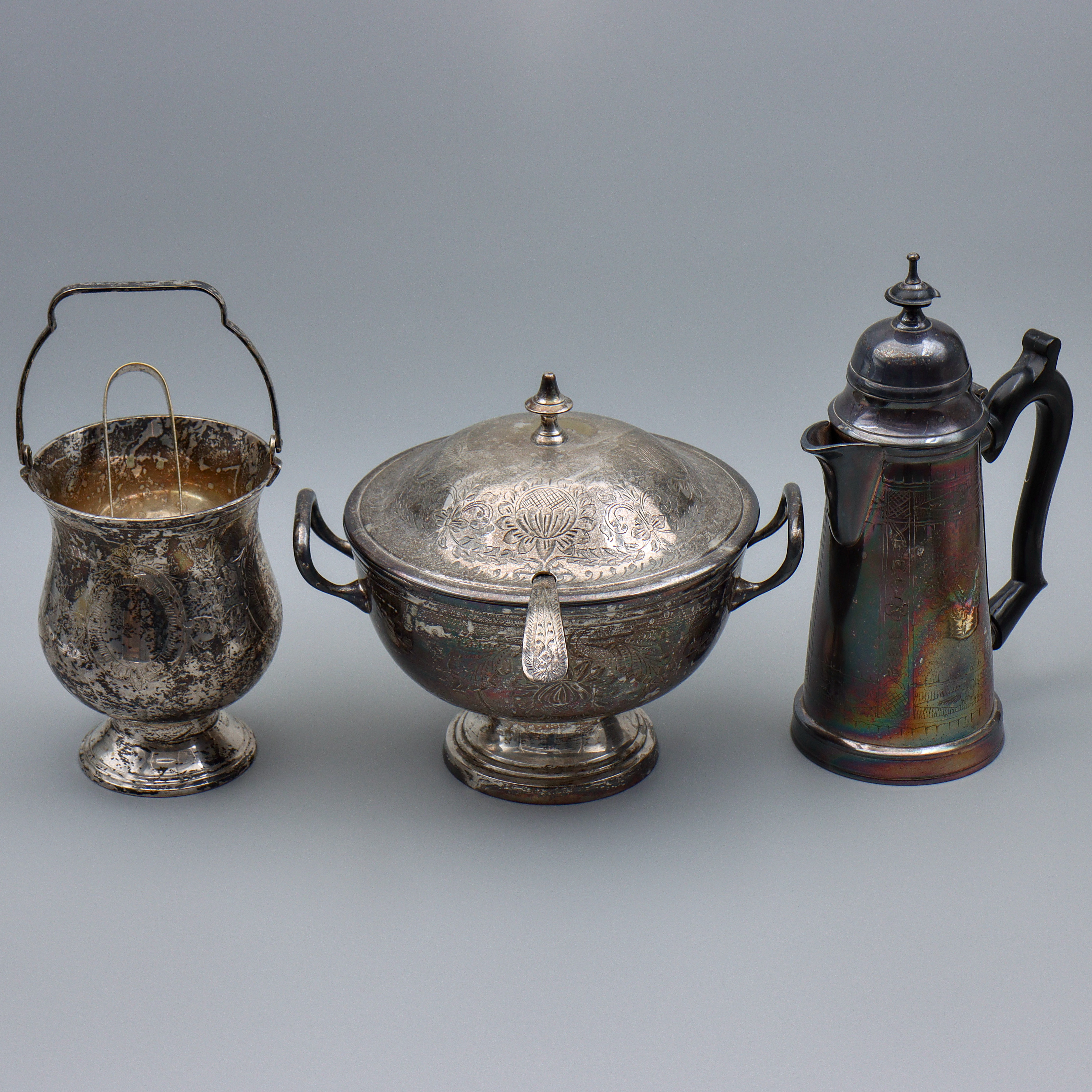 ISHINK, TERRIN MED SLEV, KANNA, NYSILVER, 1800/1900-TAL ENGLAND.