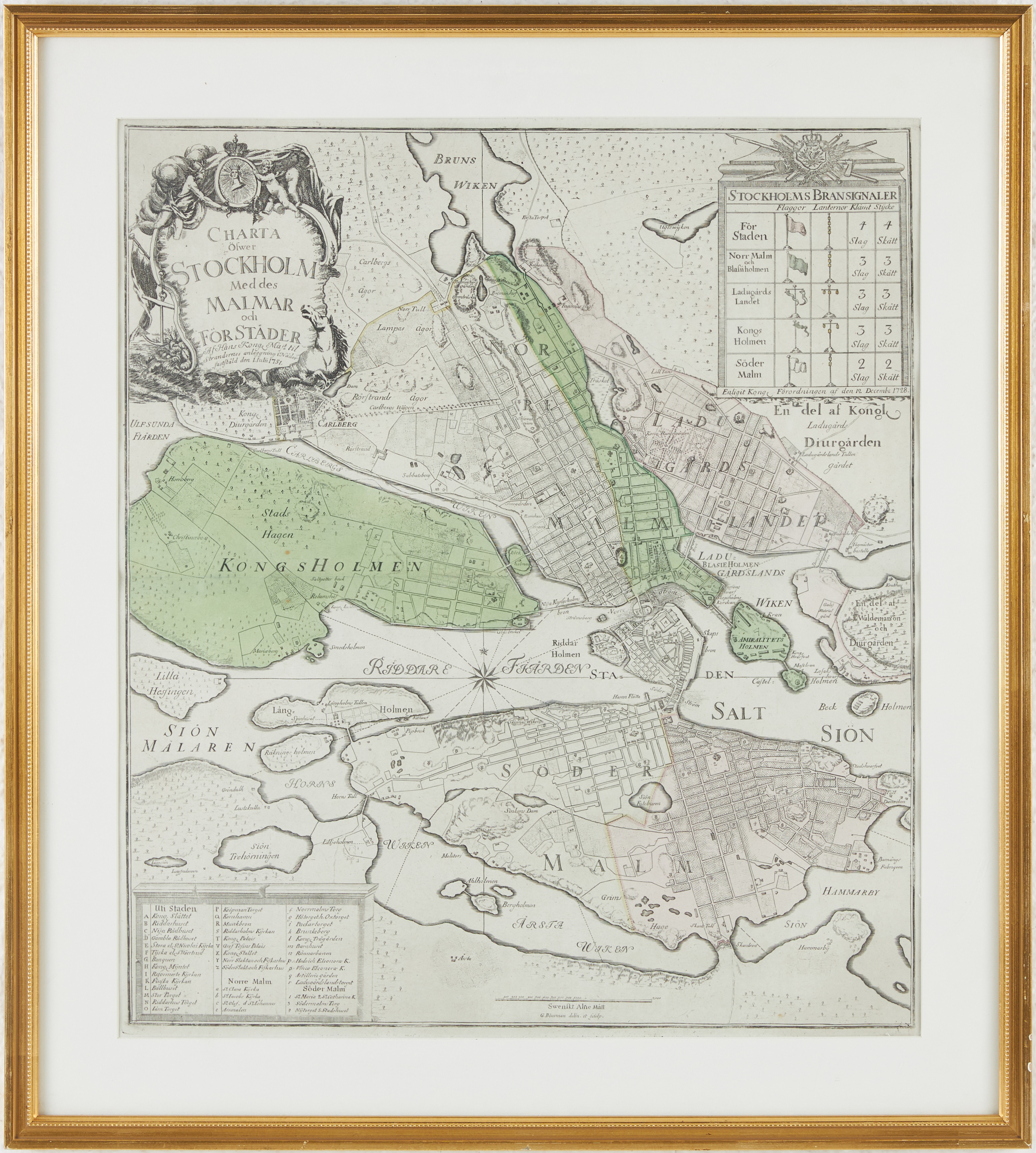 BIURMANS FINA KARTA ÖVER STOCKHOLM 1751.