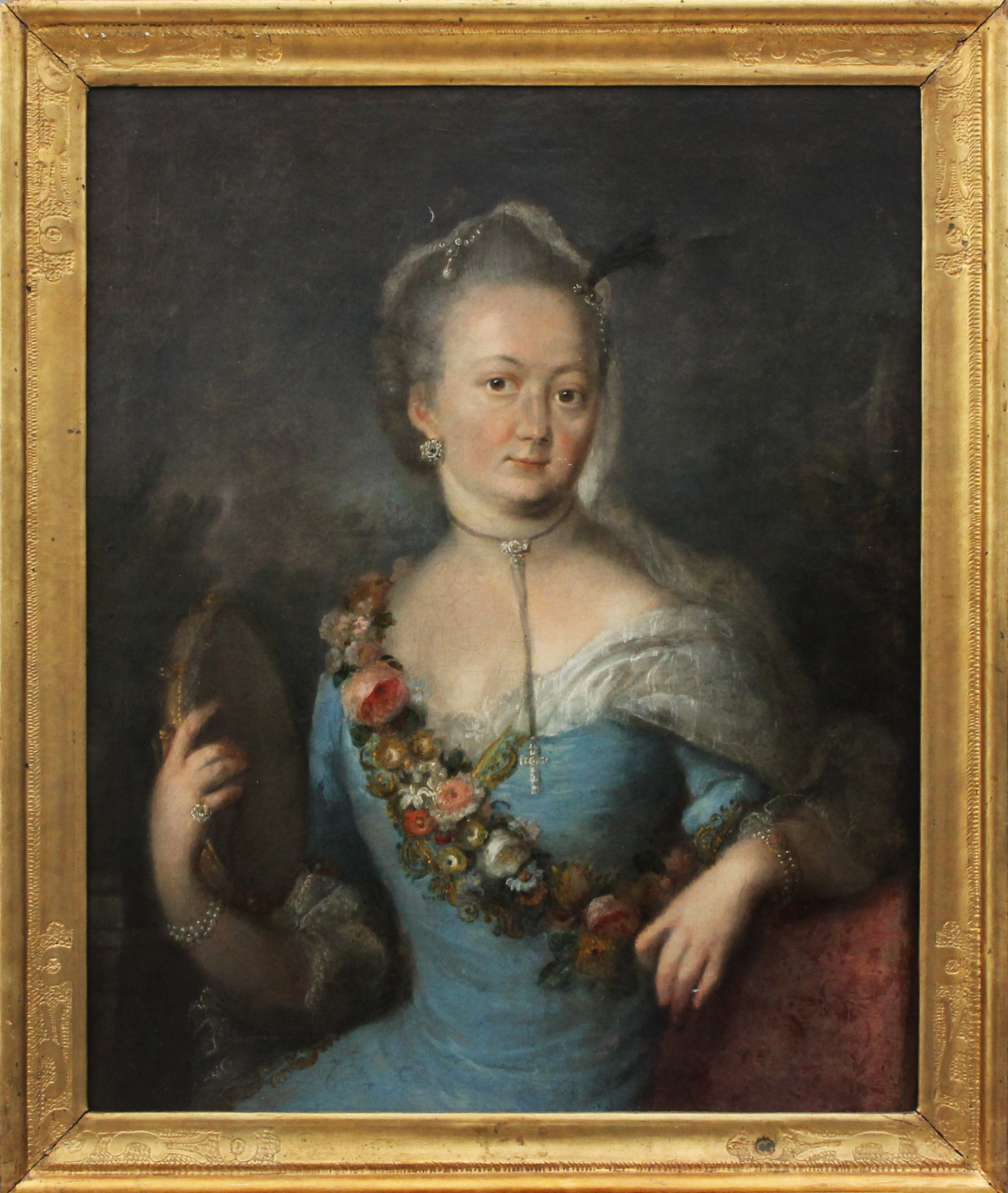 OLJA, på duk, rokokodam, 17/1800-tal.