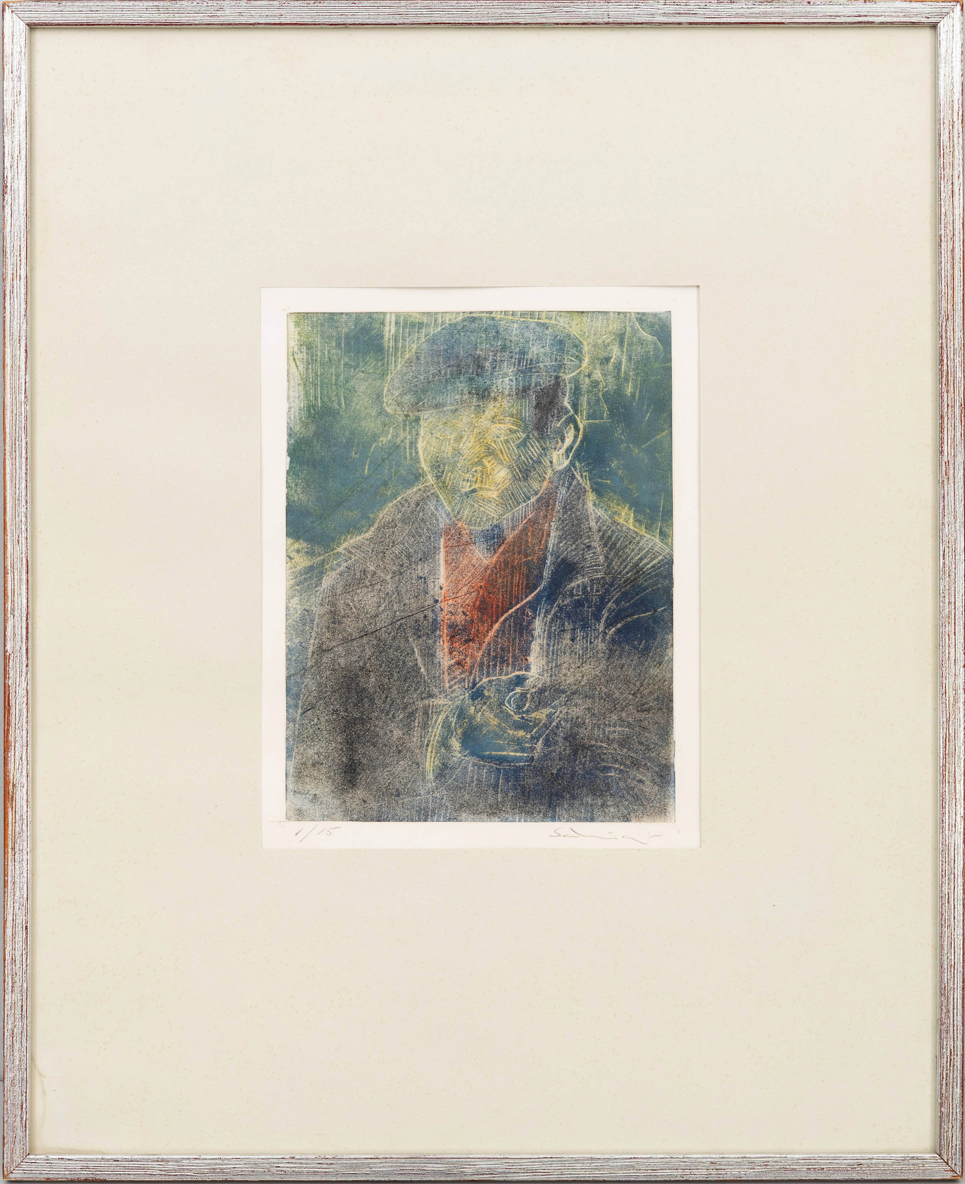 DANIEL SCHINASI (1933-2021). "Herr Björkman", träsnitt, signerat och numrerat 1/15.