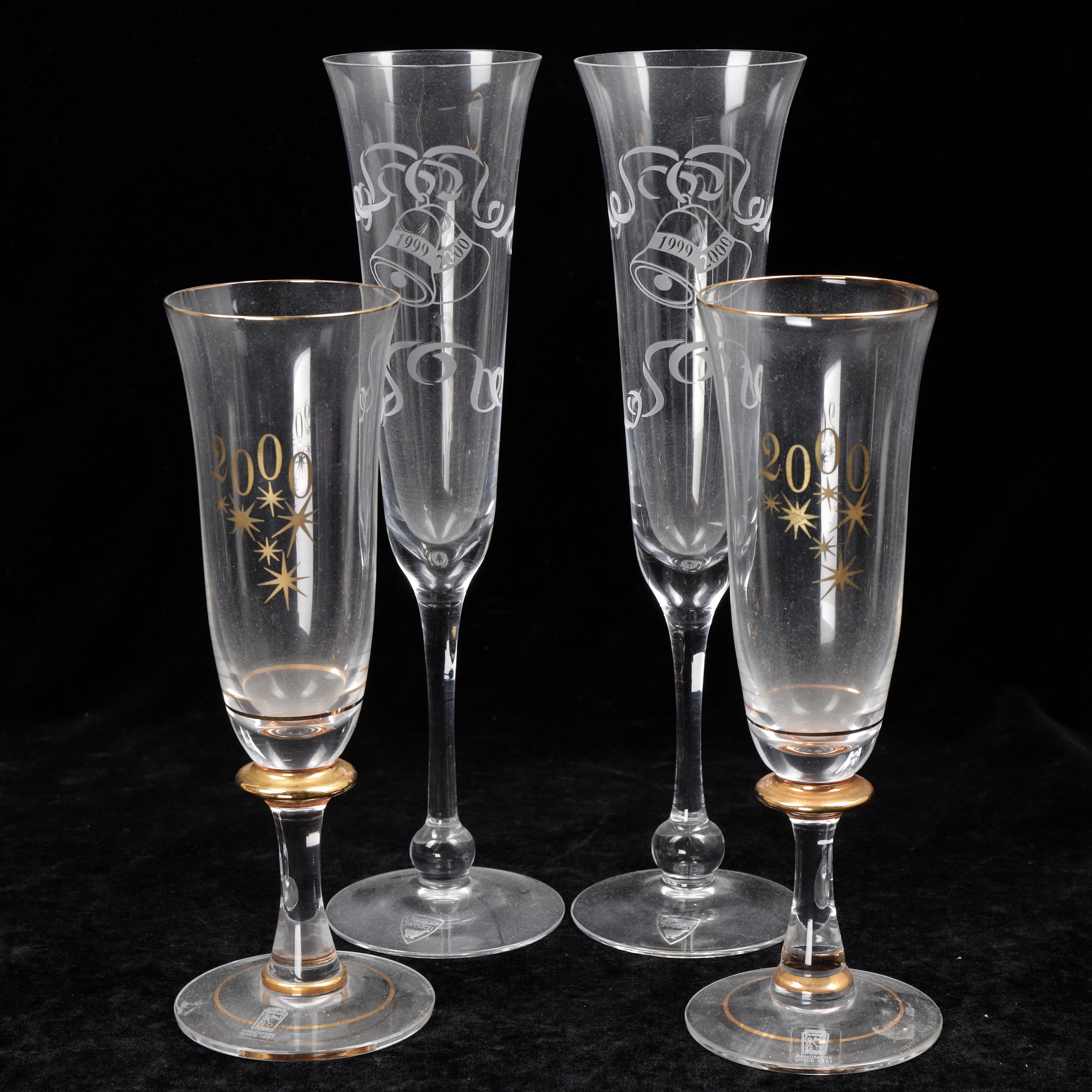 CHAMPAGNEGLAS, två par, Orrefors, Johansfors.