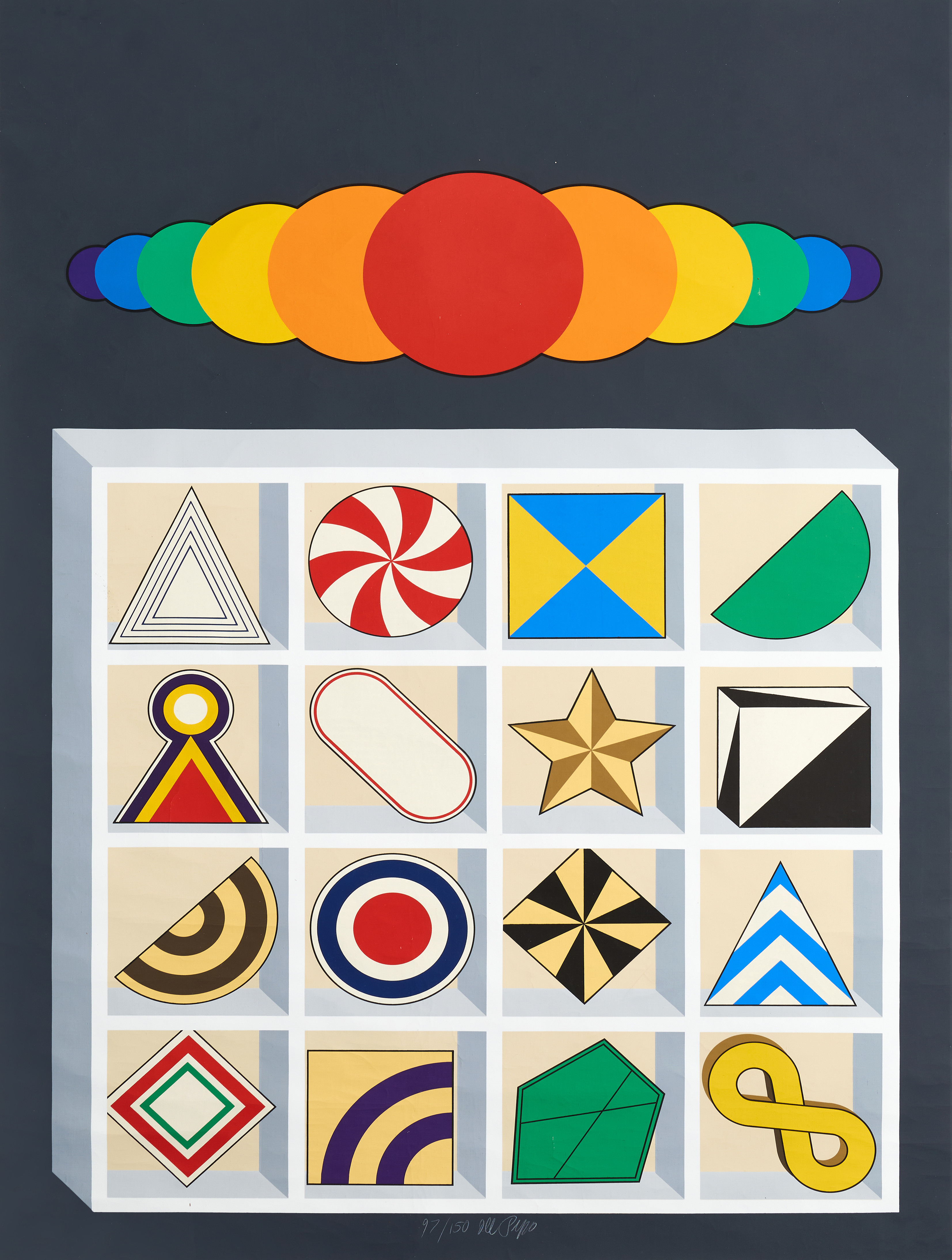 LUCIO DEL PEZZO (ITALIEN, 1933-2020): Komposition, upplaga 97/150, serigrafi på duk.