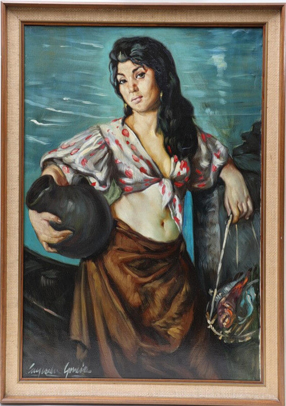 OIDENTIFIERAD KONSTNÄR. olja på duk, kvinna, otydligt signerad.