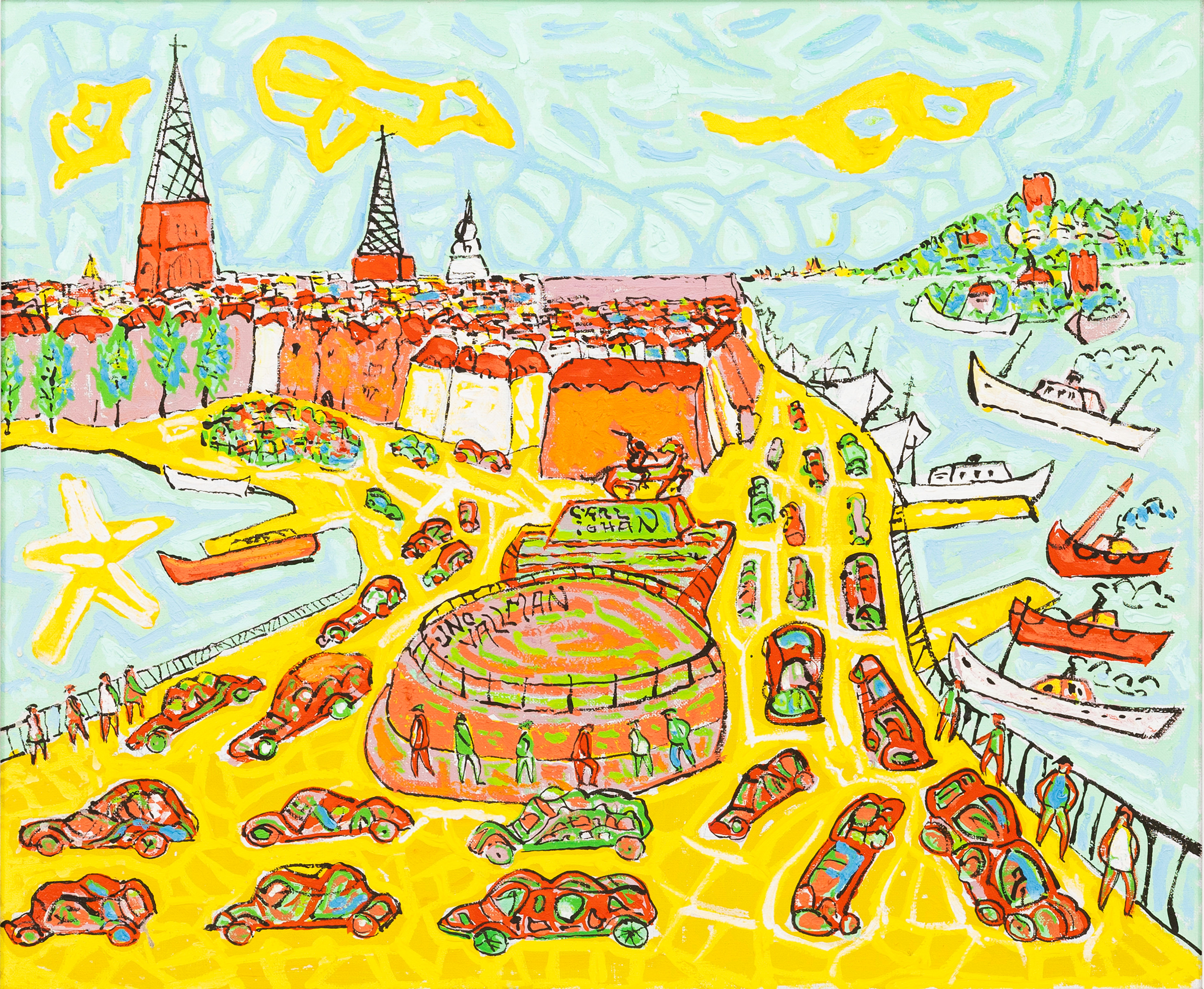 UNO VALLMAN. "Från Slussen", olja på duk, signerad.