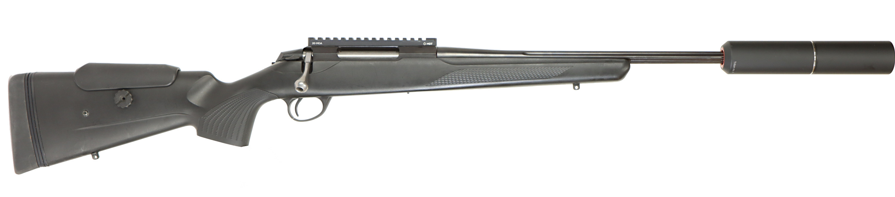 KULGEVÄR MED LJUDDÄMPARE, fabrikat Tikka, modell T3x Lite Adjustable, kaliber .308Win, tillv.nr Z36780, se-nr SE3379835.