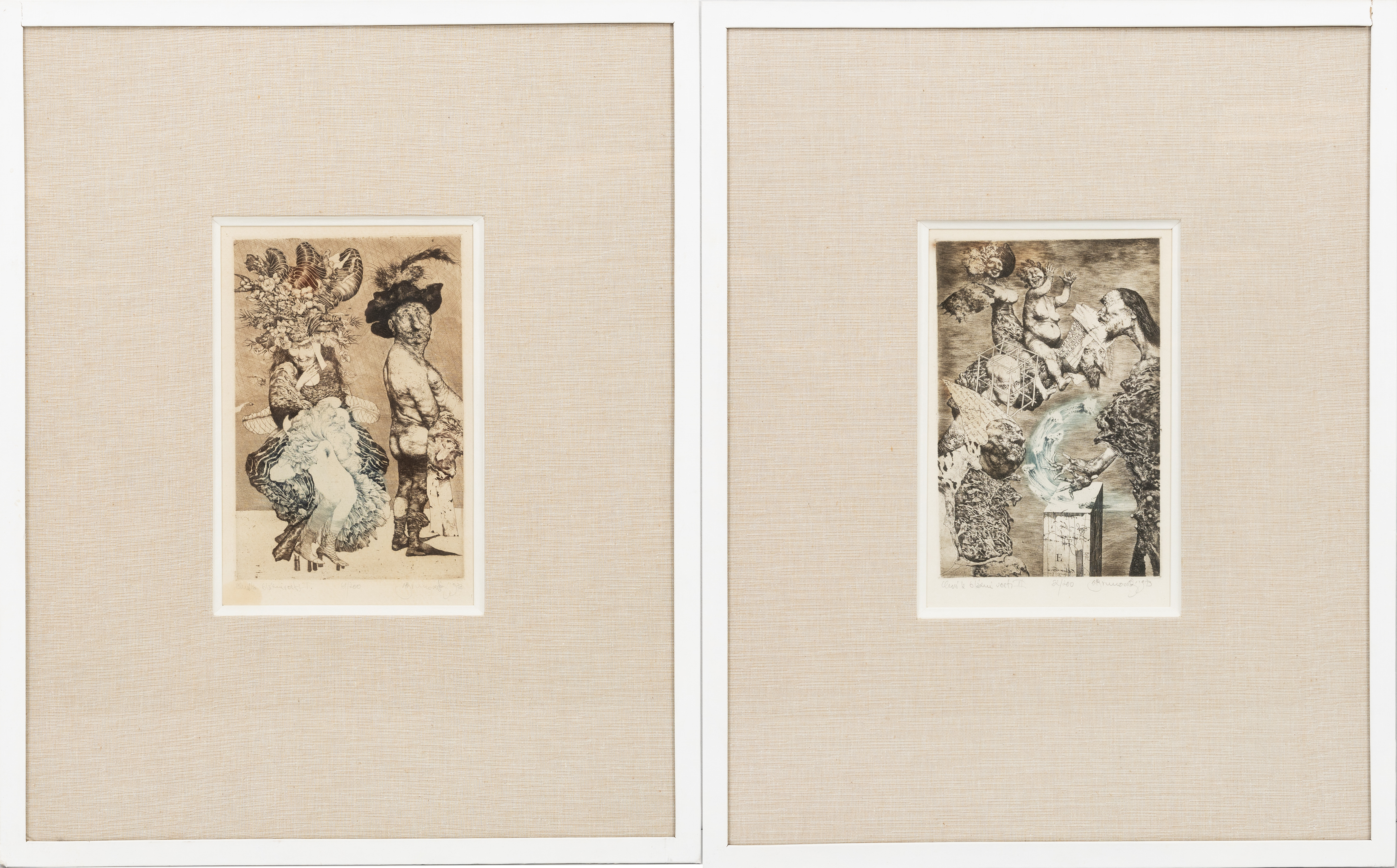 ALBÍN BRUNOVSKÝ, SLOVAKISK (1935-97). "Chvàla Blàznivosti", I och II, etsningar, signerade och numrerade, 61/200 och 82/200.