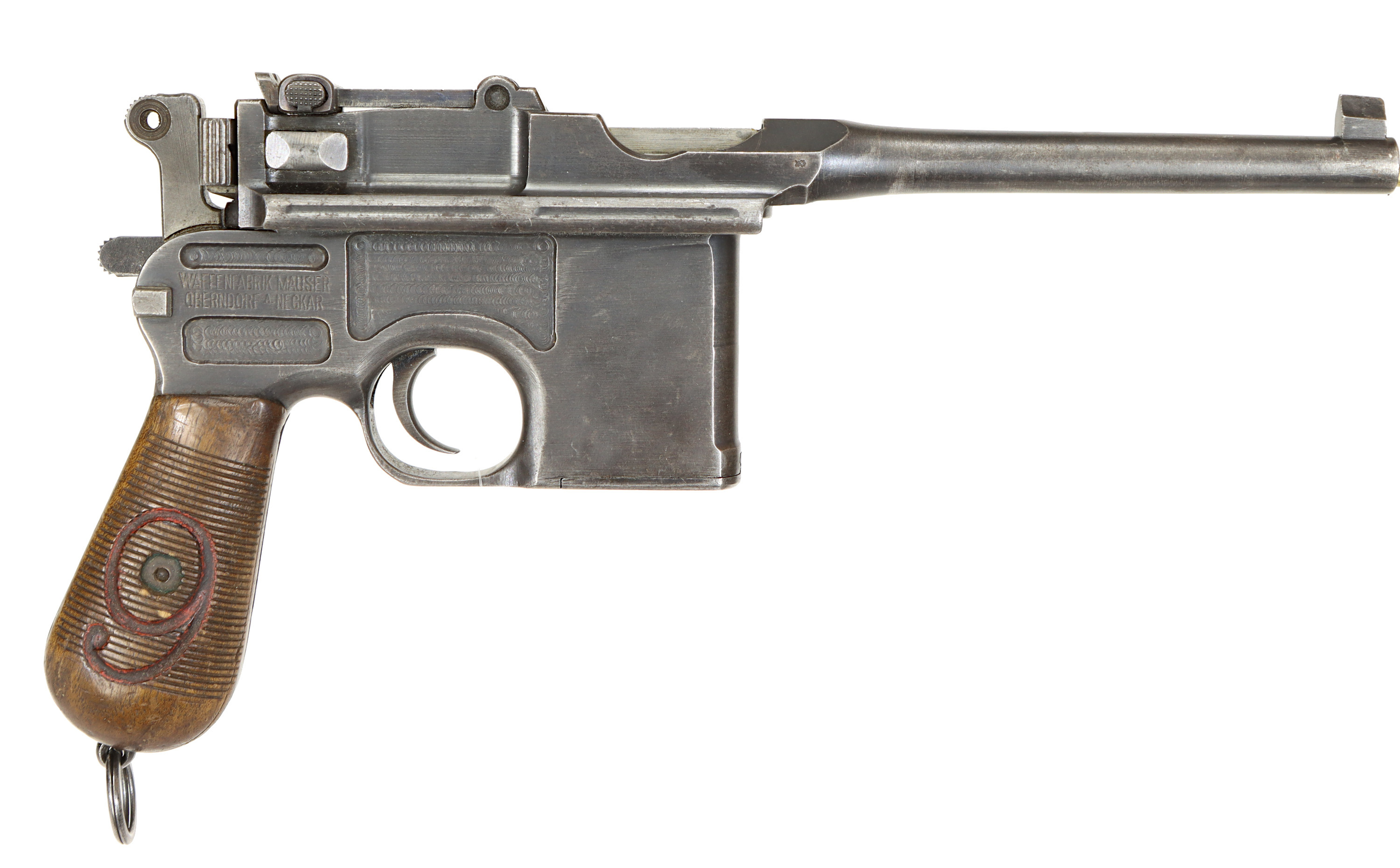 PISTOL, fabrikat Mauser Obendorf, modell C96 Red-9, kaliber 9x19, tillv.nr 48666, se-nr SE0137595.