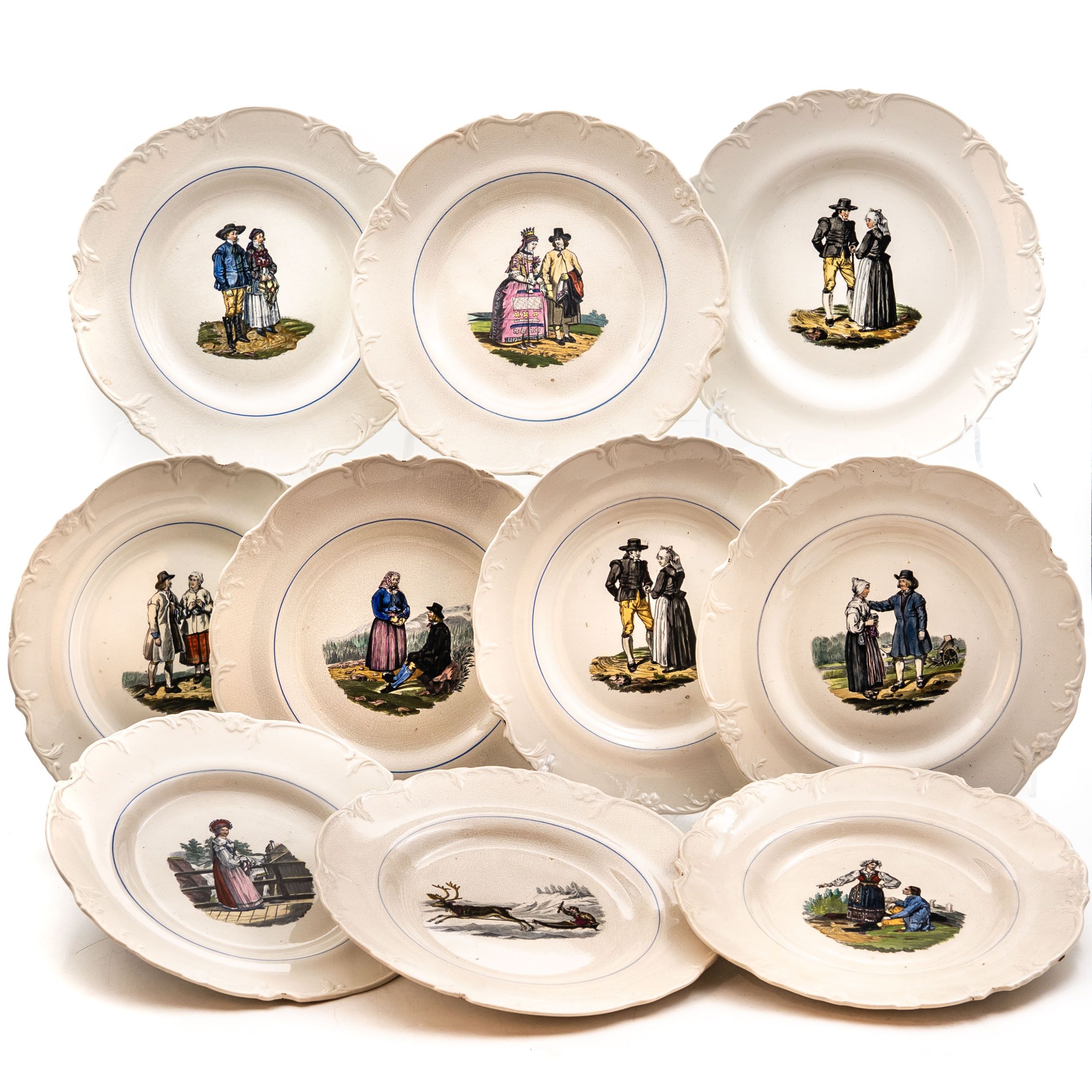 RÖRSTRAND. Tallrikar, 1800-tal, "1 år i Sverige", 10 delar.