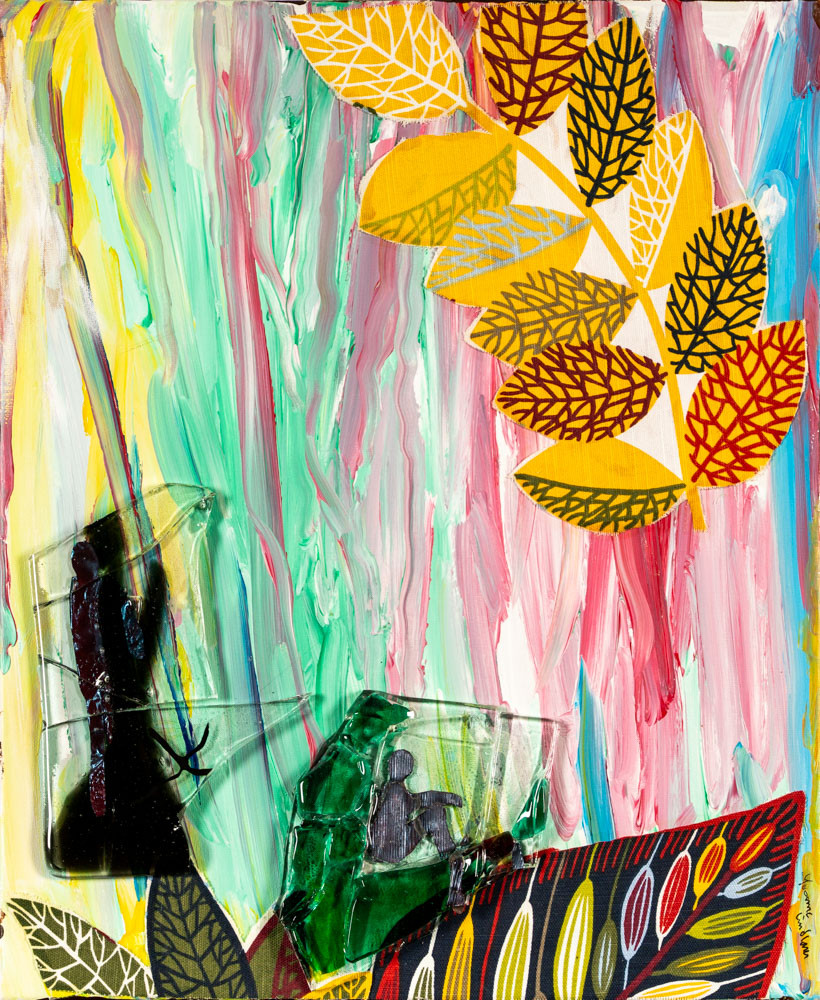 YVONNE LINDBLOOM. Blandteknik på duk, "Väntans tider", Signerad.