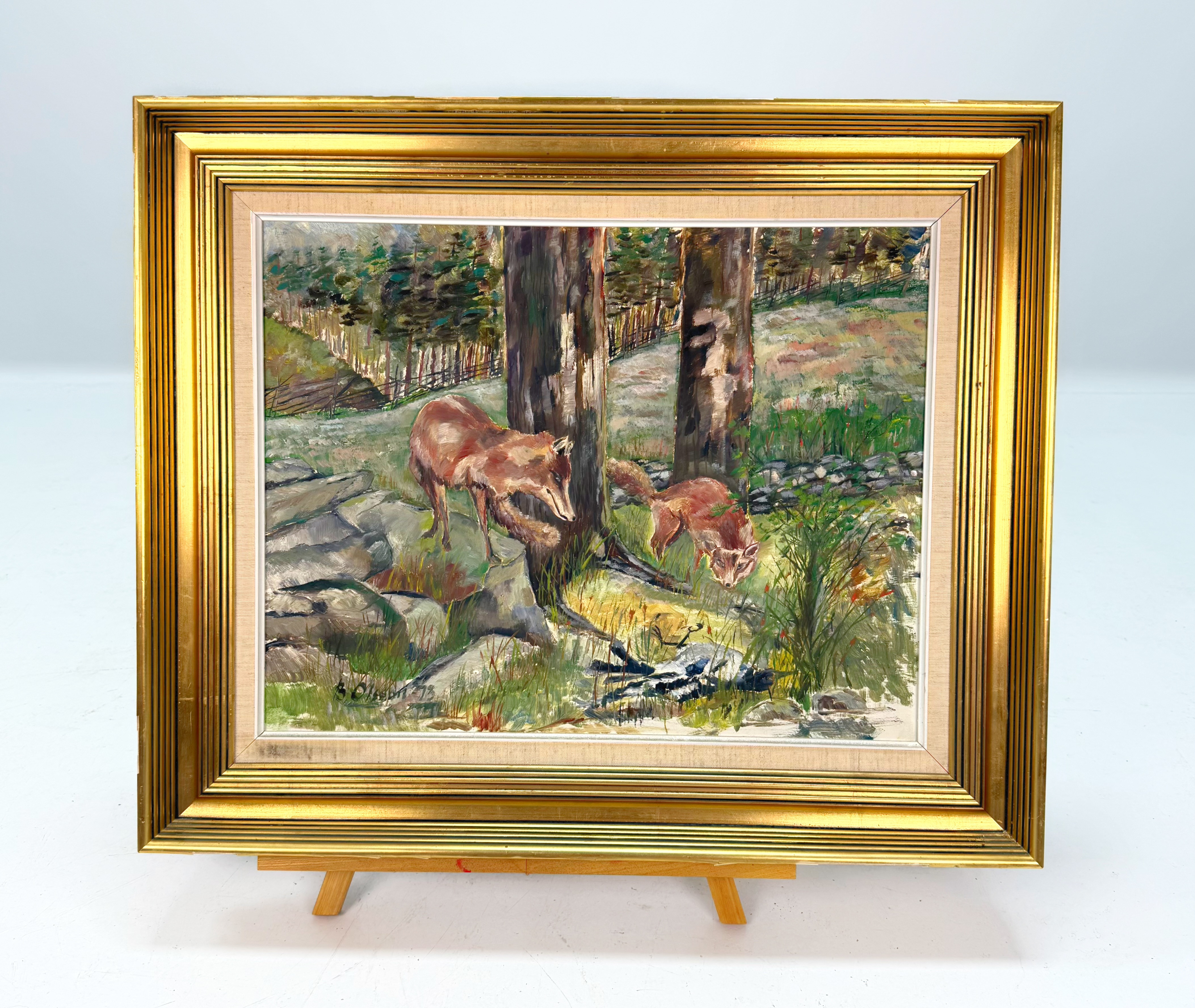 S. OLSSON. Olja på pannå, oidentifierad konstnär signerad och daterad- 73.