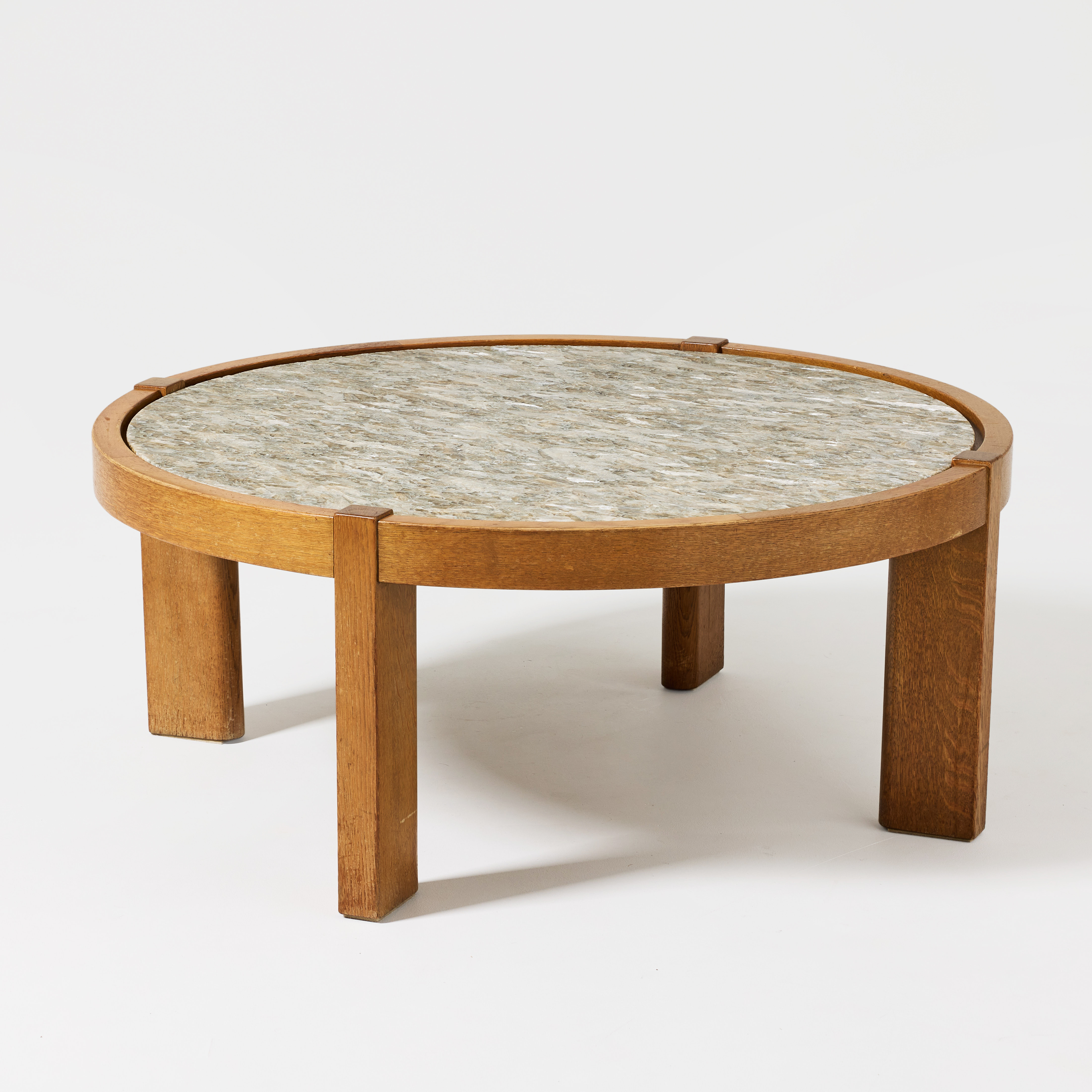 SOFFBORD, Skandinavien 1960-tal, benställning och ram i massiv ek, skiva i sten.